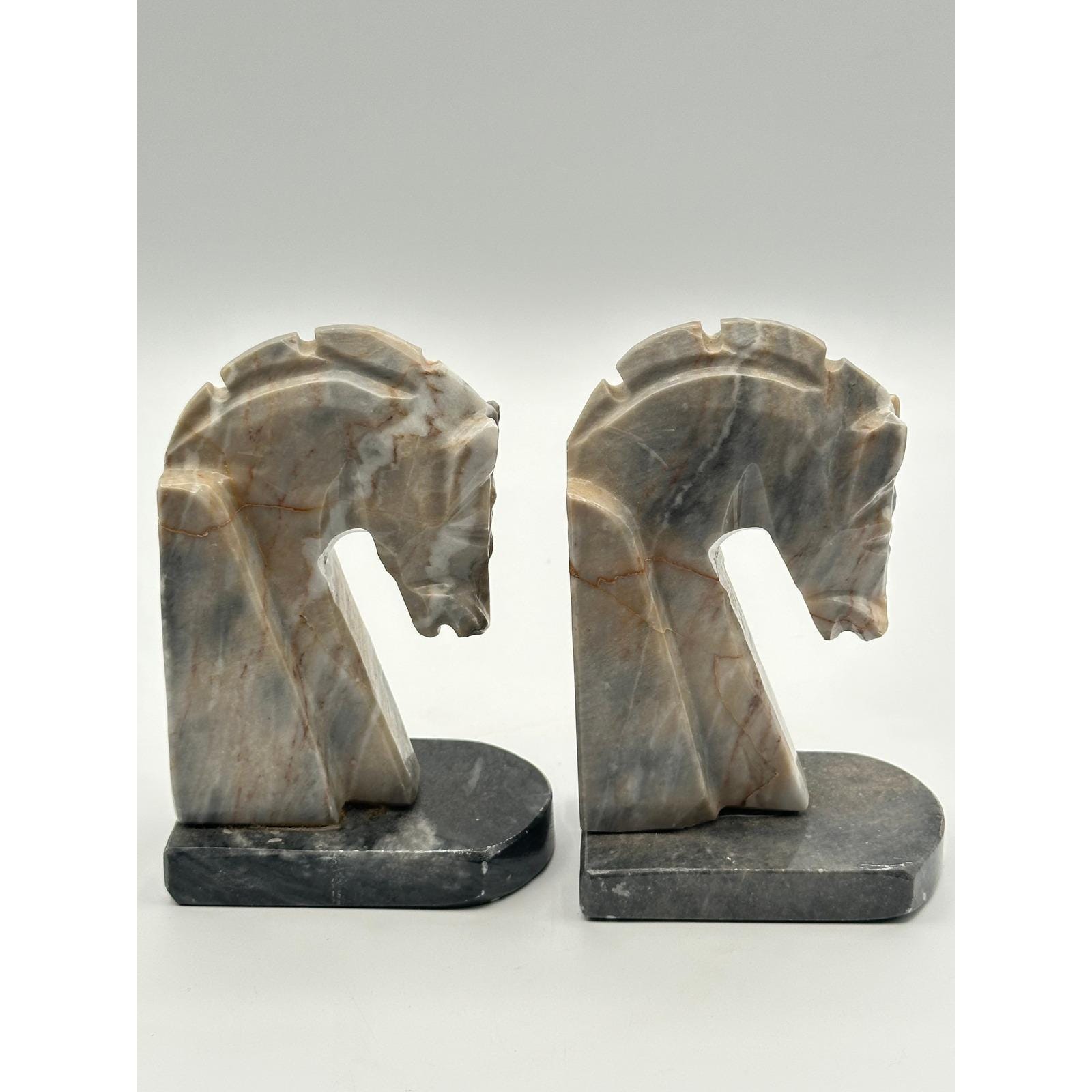 Vintage Mexican Marble Horse Head Bookends - Hand Carved Stone Book Ends Equestrian Decor