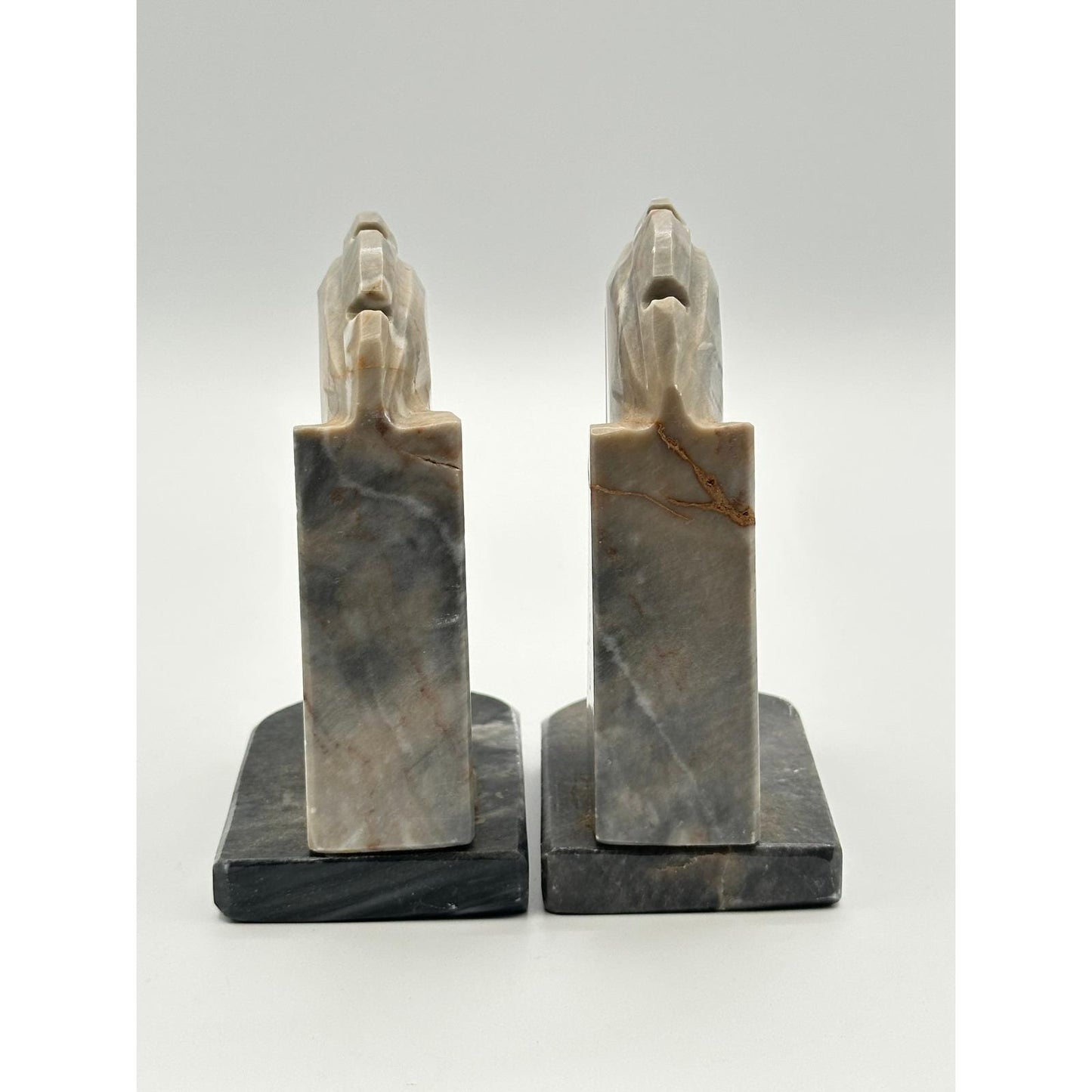 Vintage Mexican Marble Horse Head Bookends - Hand Carved Stone Book Ends Equestrian Decor