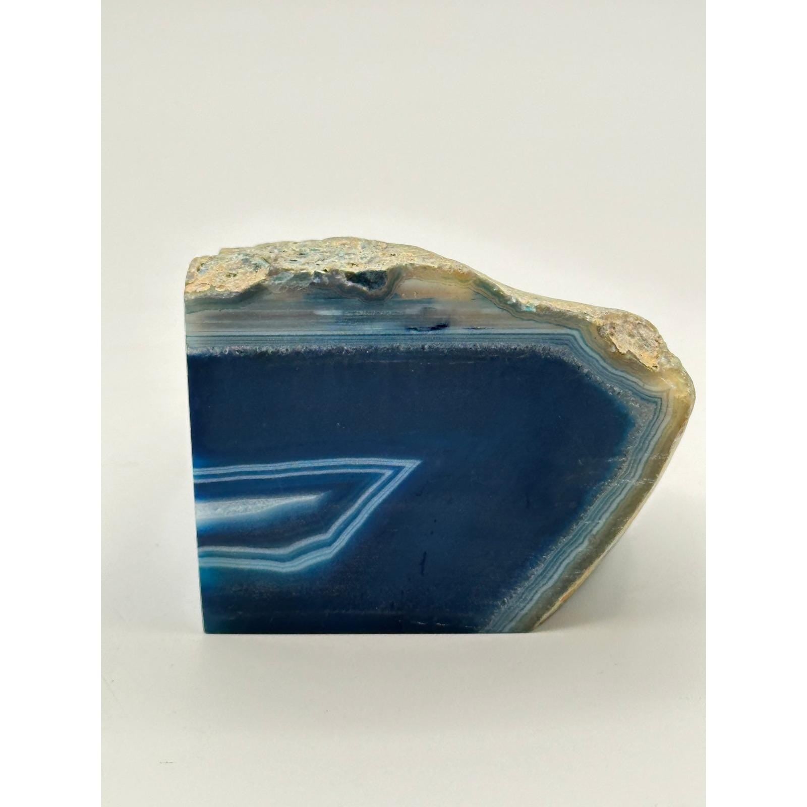 Blue Agate Geode Bookends Pair Natural Polished Stone Decor Office Library Study Room Crystal Display