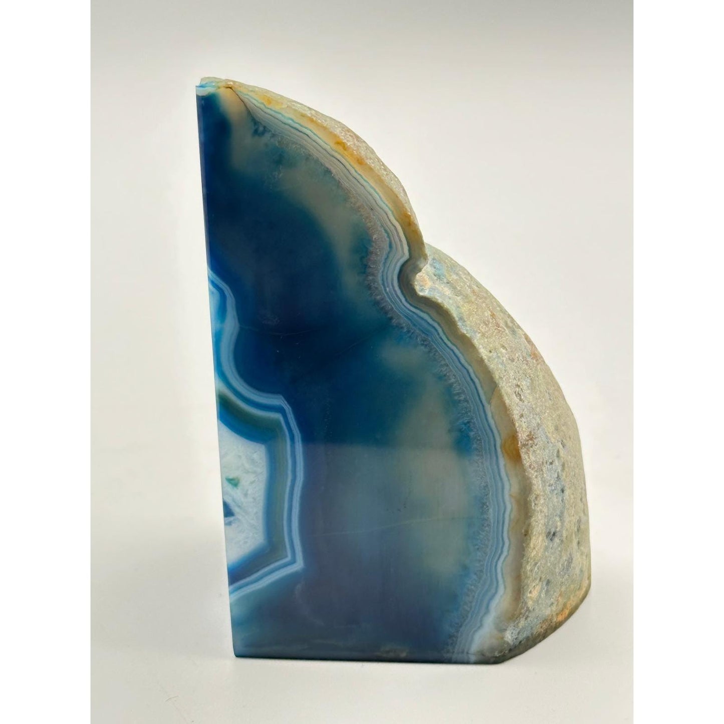 Blue Agate Geode Bookends Pair Natural Polished Stone Decor Office Library Study Room Crystal Display