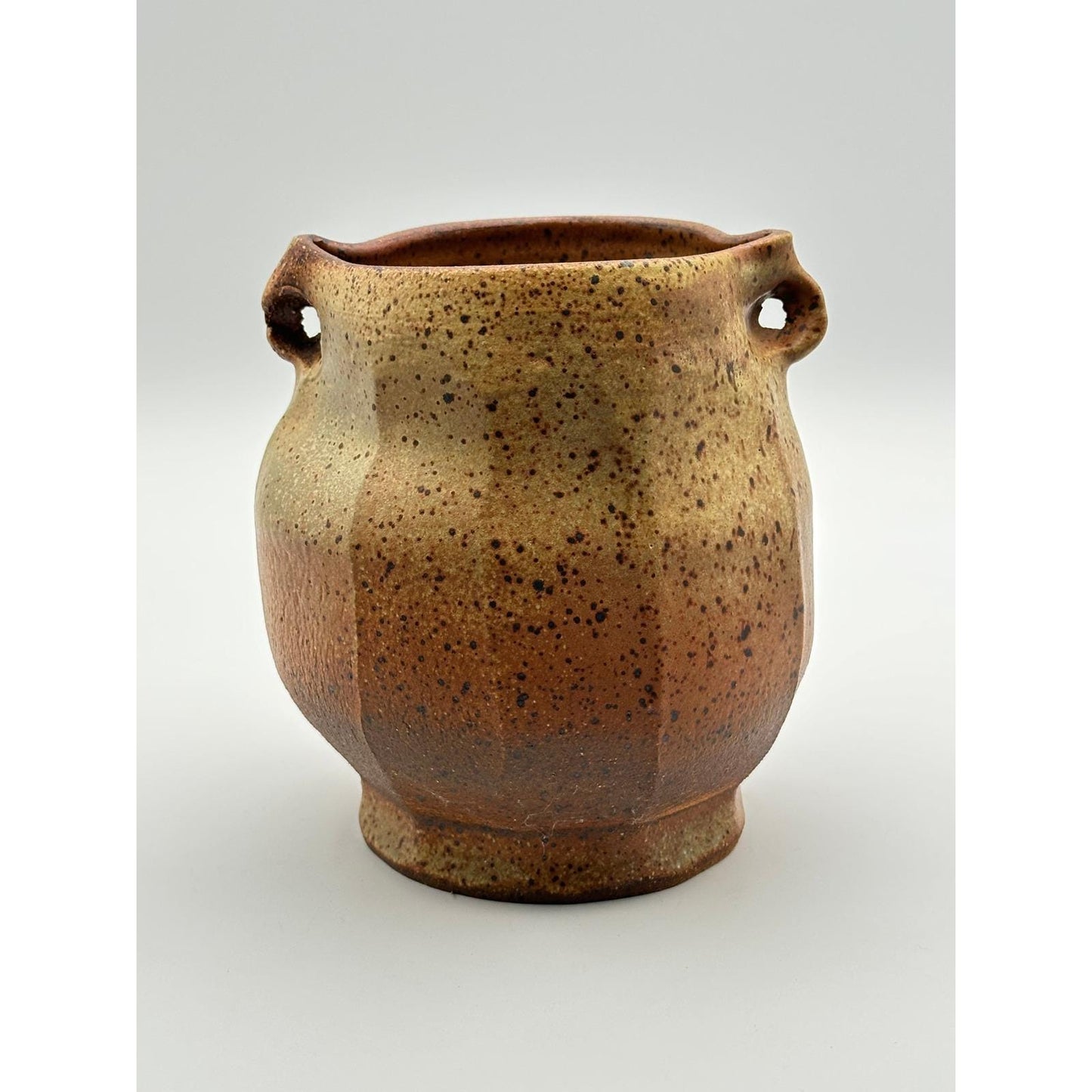 Handmade Artist Signed Stoneware Vase 6" Rustic Speckled Studio Pottery Ceramic Vessel