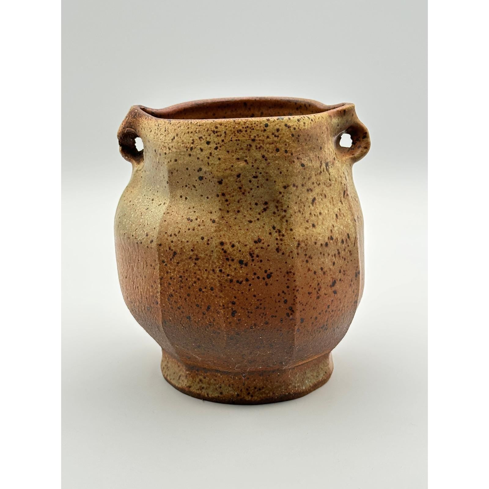 Handmade Artist Signed Stoneware Vase 6" Rustic Speckled Studio Pottery Ceramic Vessel