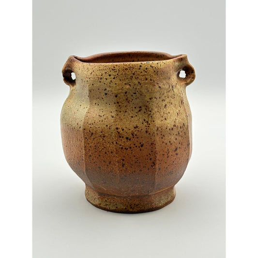 Handmade Artist Signed Stoneware Vase 6" Rustic Speckled Studio Pottery Ceramic Vessel