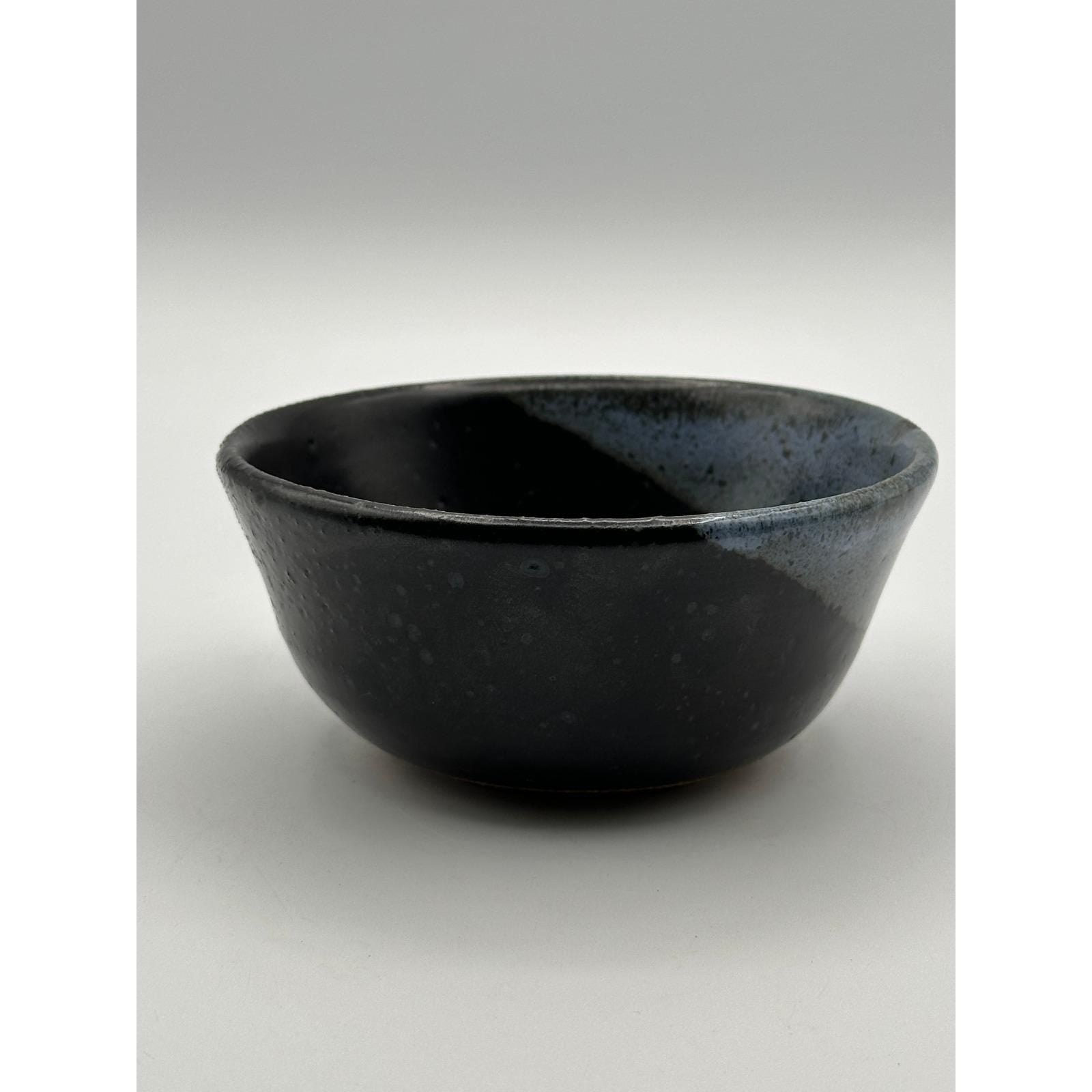 Handmade Artist Signed Pottery Bowl 5 inch Studio Stoneware Blue Black Glaze Ceramic Tableware