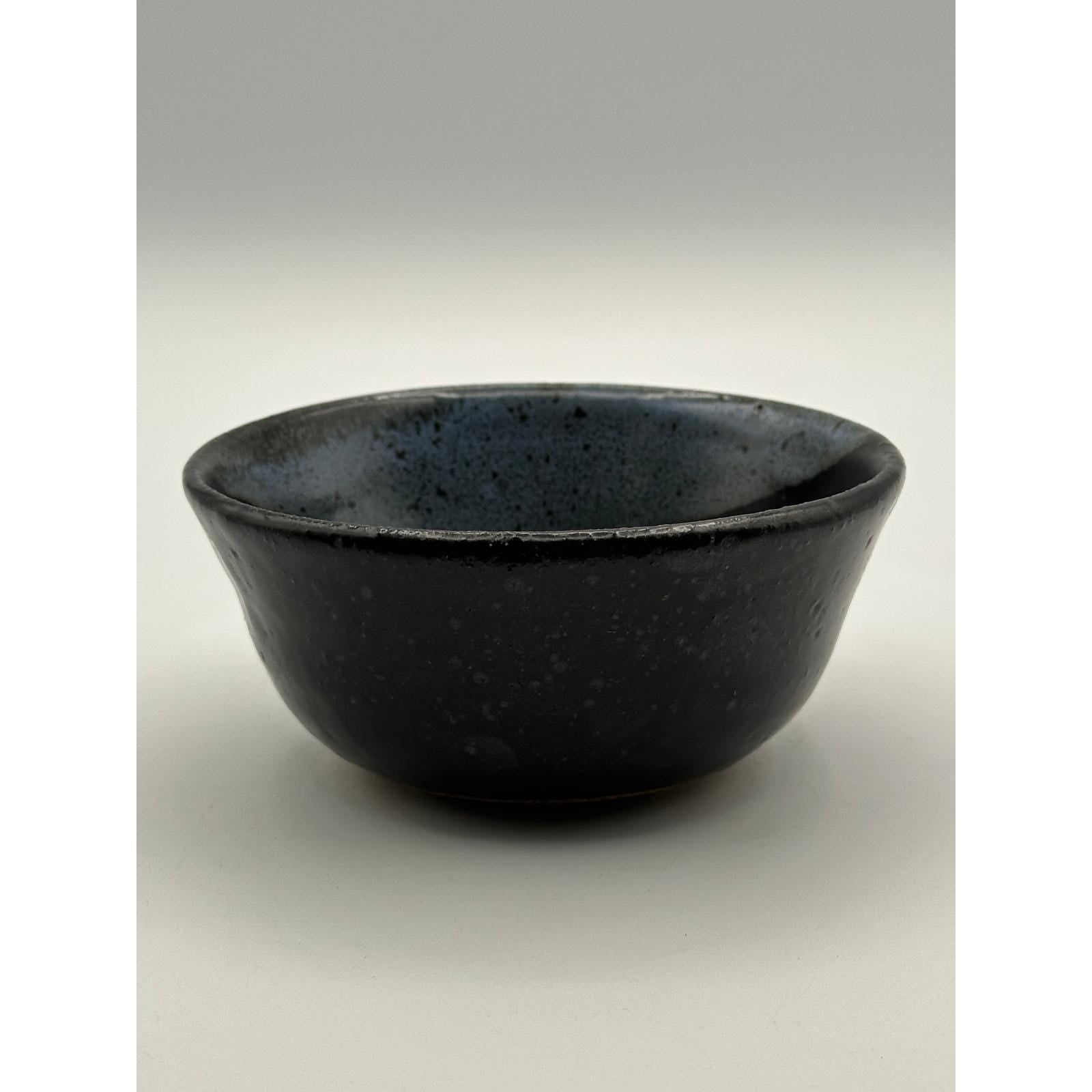 Handmade Artist Signed Pottery Bowl 5 inch Studio Stoneware Blue Black Glaze Ceramic Tableware