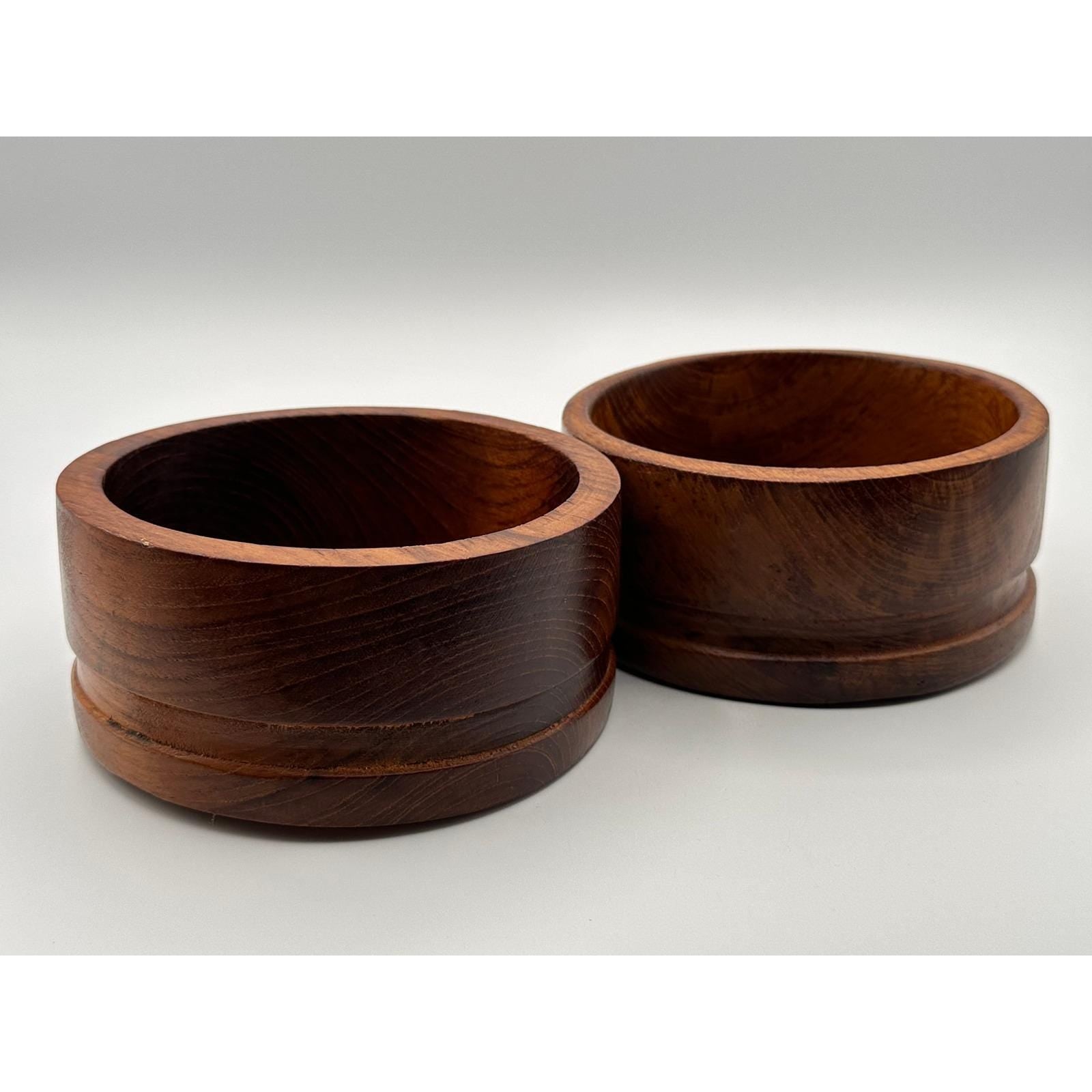 Vintage Teak Wood Serving Bowls Set of 2 - Mid Century Modern Solid Wooden Kitchen Decor
