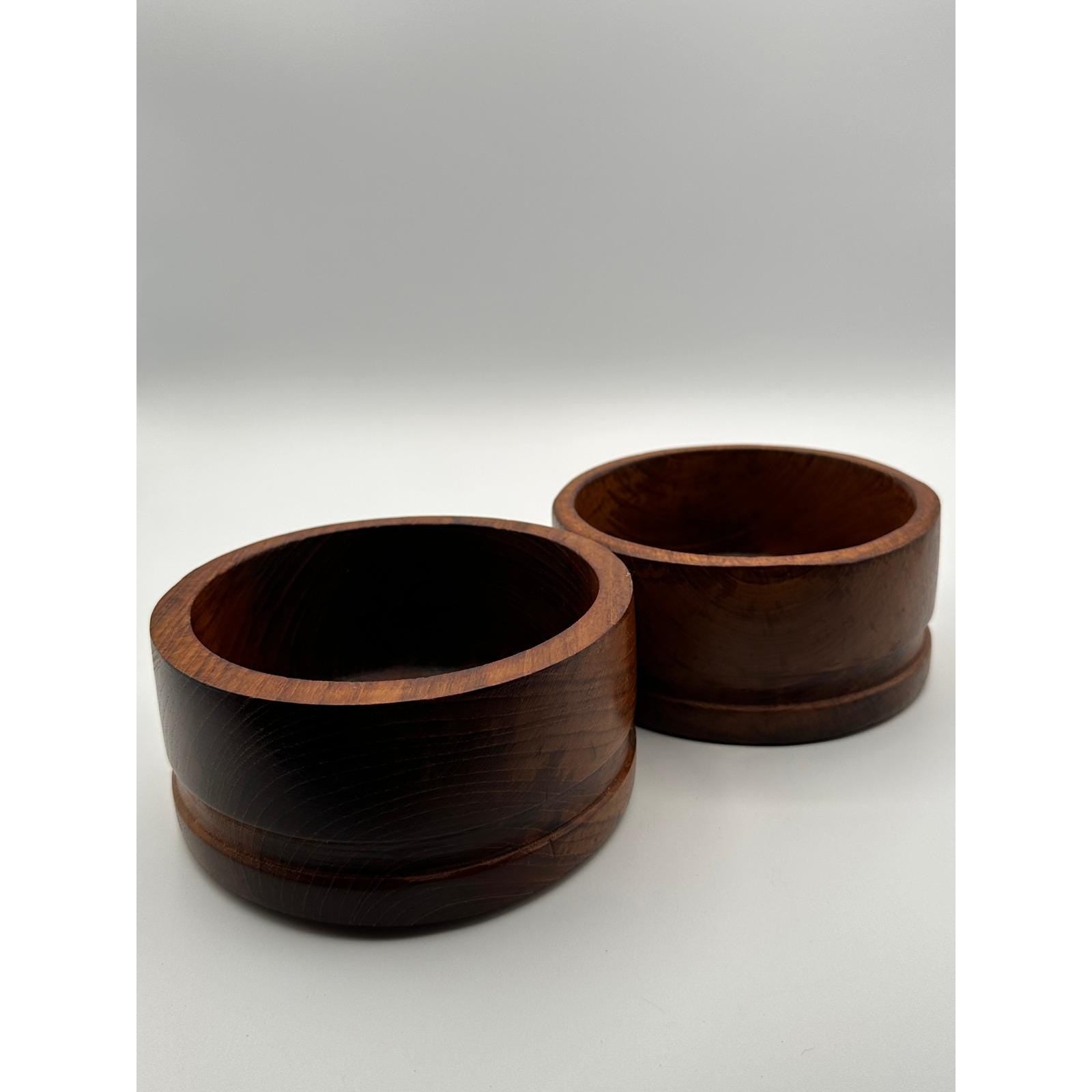 Vintage Teak Wood Serving Bowls Set of 2 - Mid Century Modern Solid Wooden Kitchen Decor