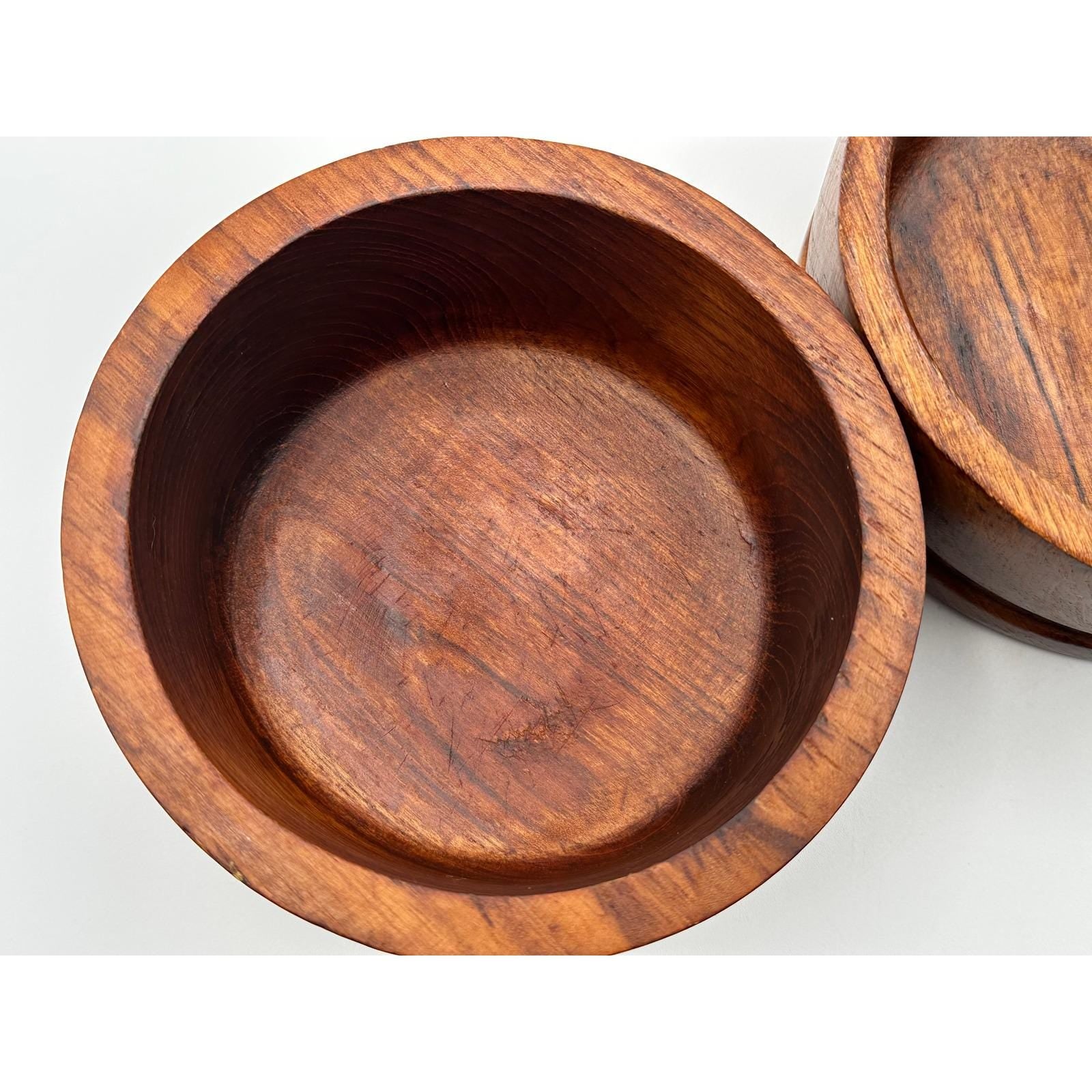 Vintage Teak Wood Serving Bowls Set of 2 - Mid Century Modern Solid Wooden Kitchen Decor