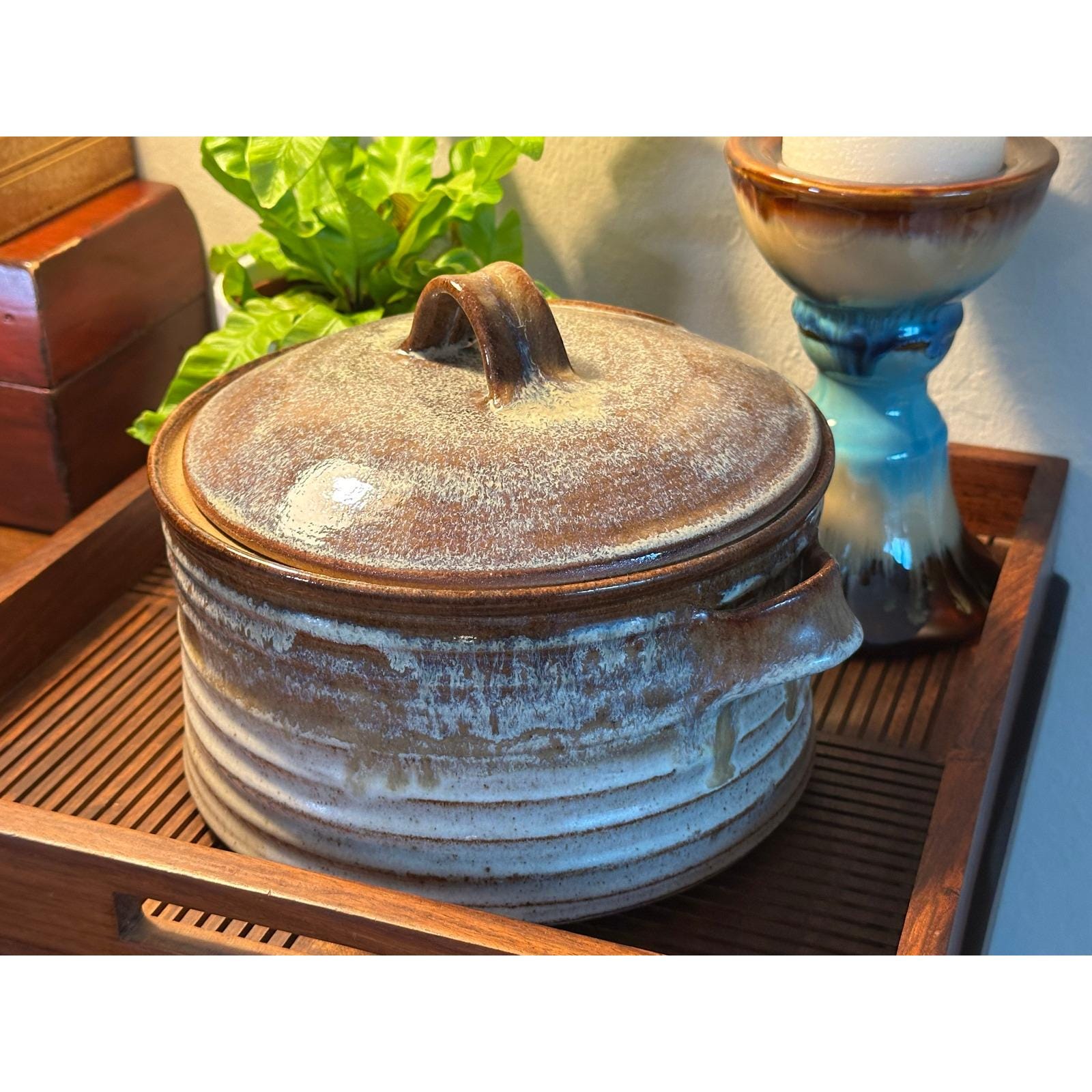 Studio Pottery Soup Tureen with Lid - Artist Signed Stoneware Serving Bowl