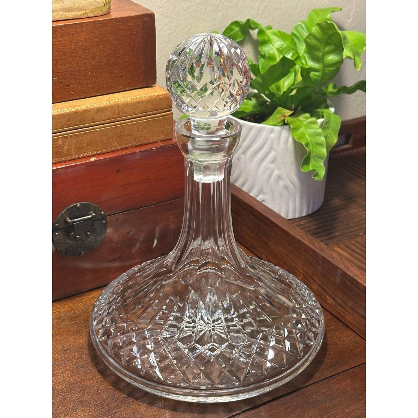 Waterford Crystal Lismore Ships Decanter with Stopper Irish Cut Glass Whiskey Brandy Bottle Vintage Barware