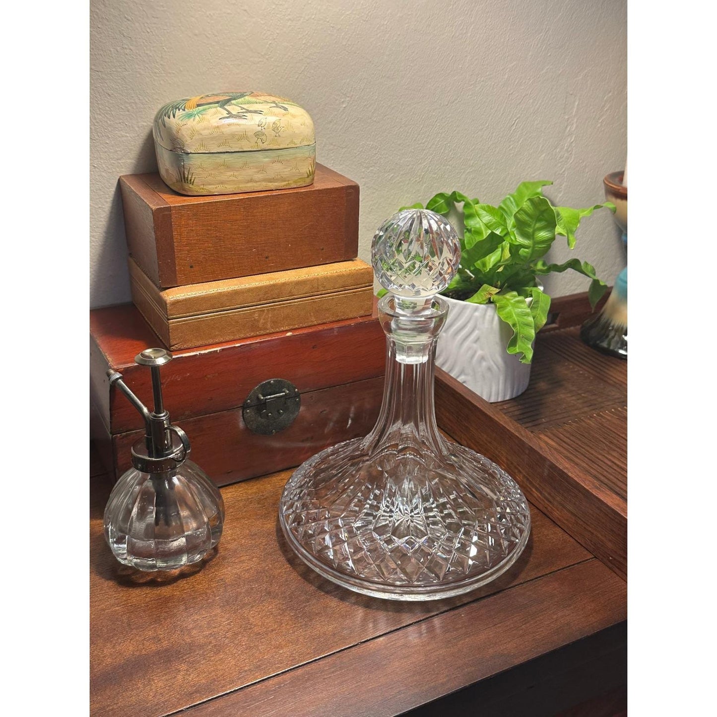 Waterford Crystal Lismore Ships Decanter with Stopper Irish Cut Glass Whiskey Brandy Bottle Vintage Barware