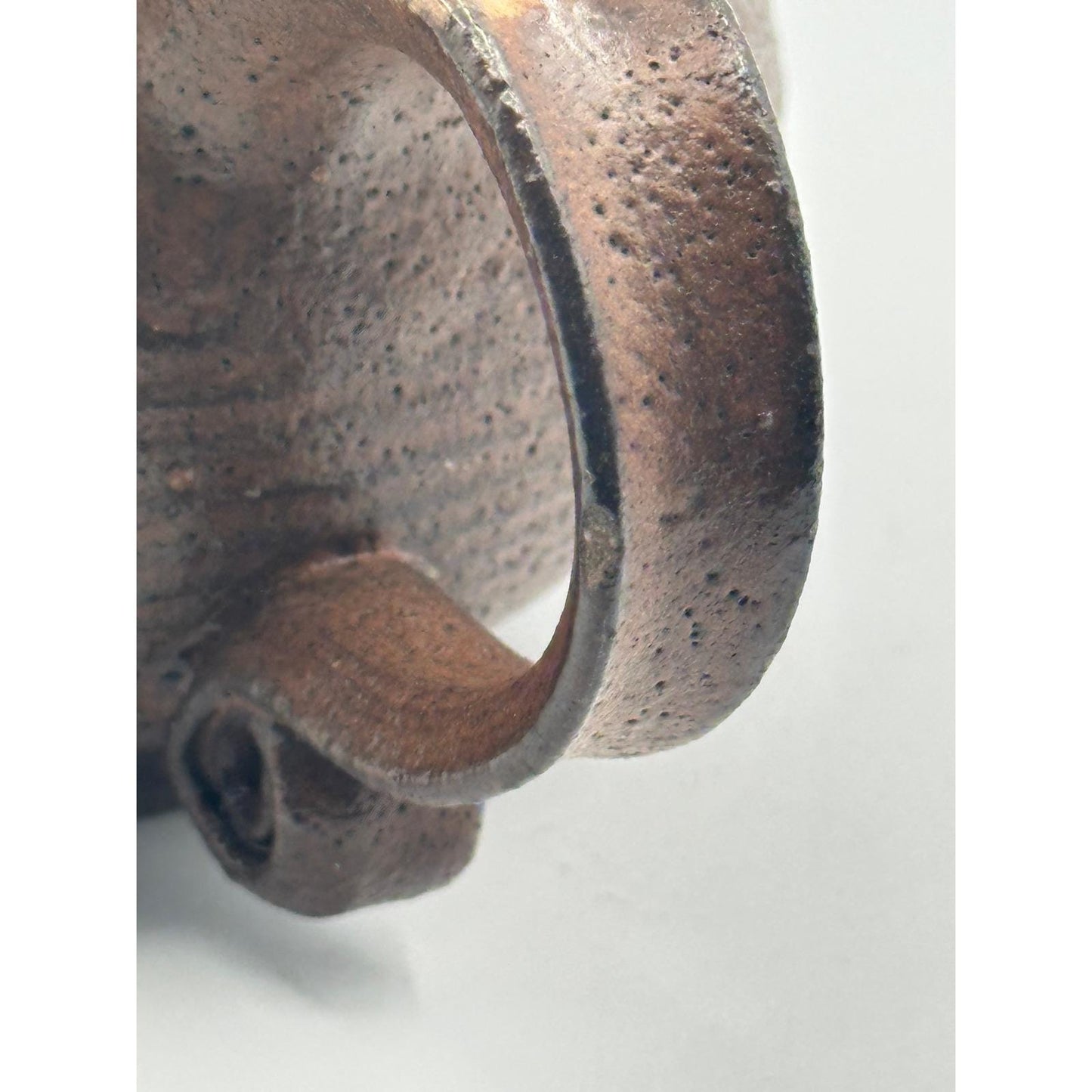 Artist Signed Rustic Stoneware Pottery Mug Brown Glaze Unique Curved Handle