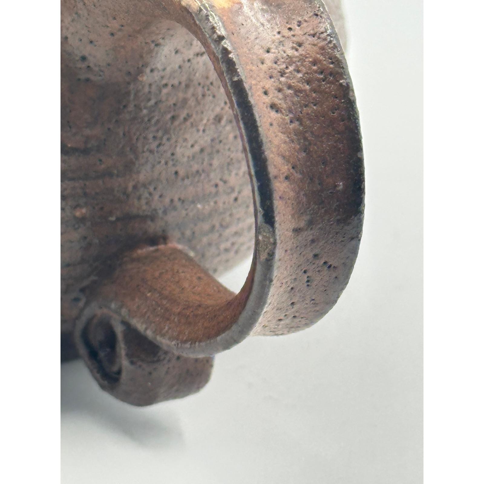 Artist Signed Rustic Stoneware Pottery Mug Brown Glaze Unique Curved Handle