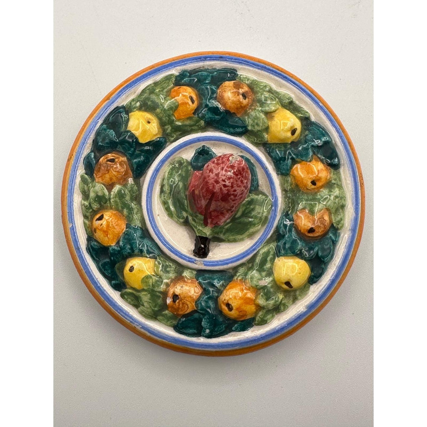 Vintage Della Robbia Majolica Style Pottery Trinket Box Made in Italy - Ceramic Jewelry Storage Keepsake
