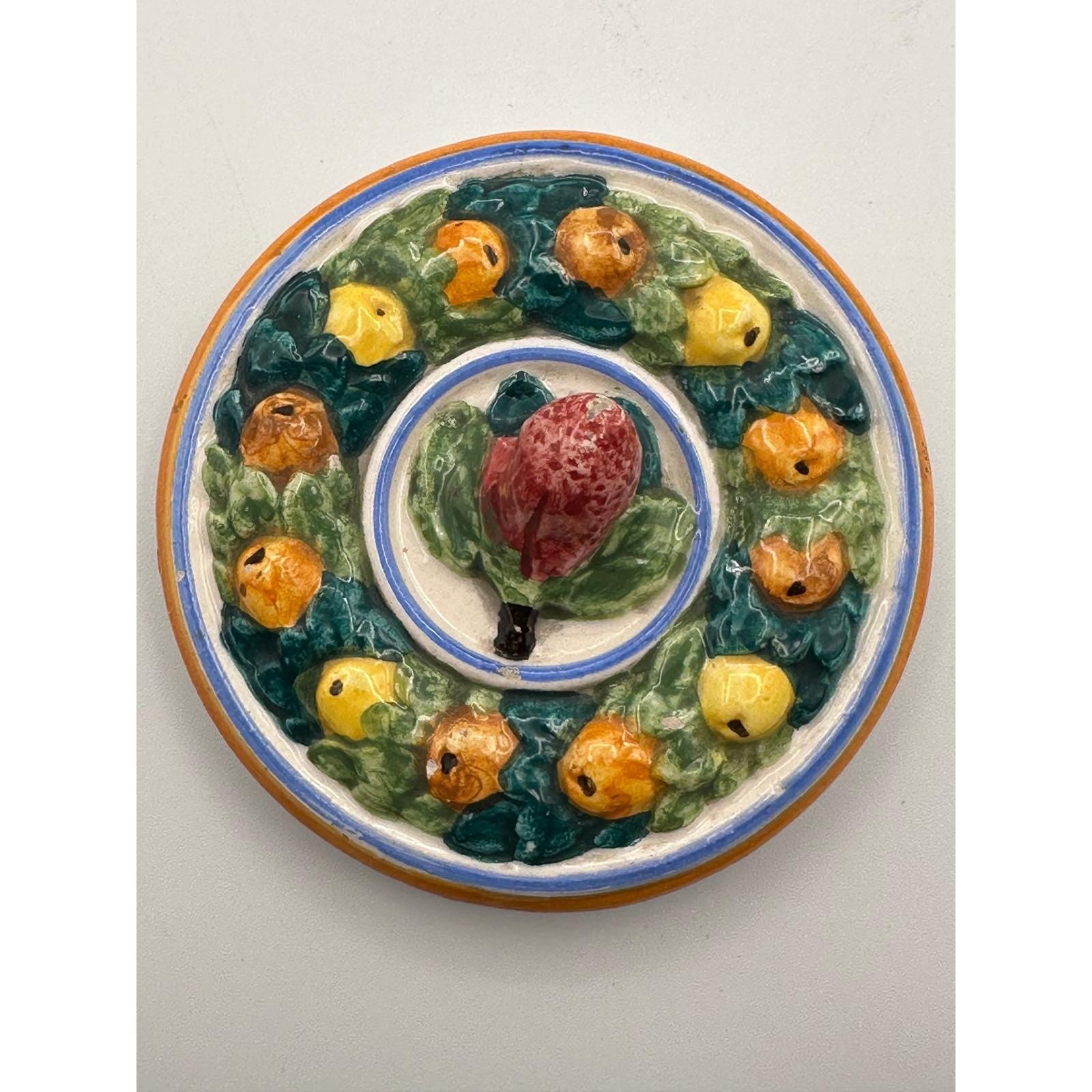 Vintage Della Robbia Majolica Style Pottery Trinket Box Made in Italy - Ceramic Jewelry Storage Keepsake