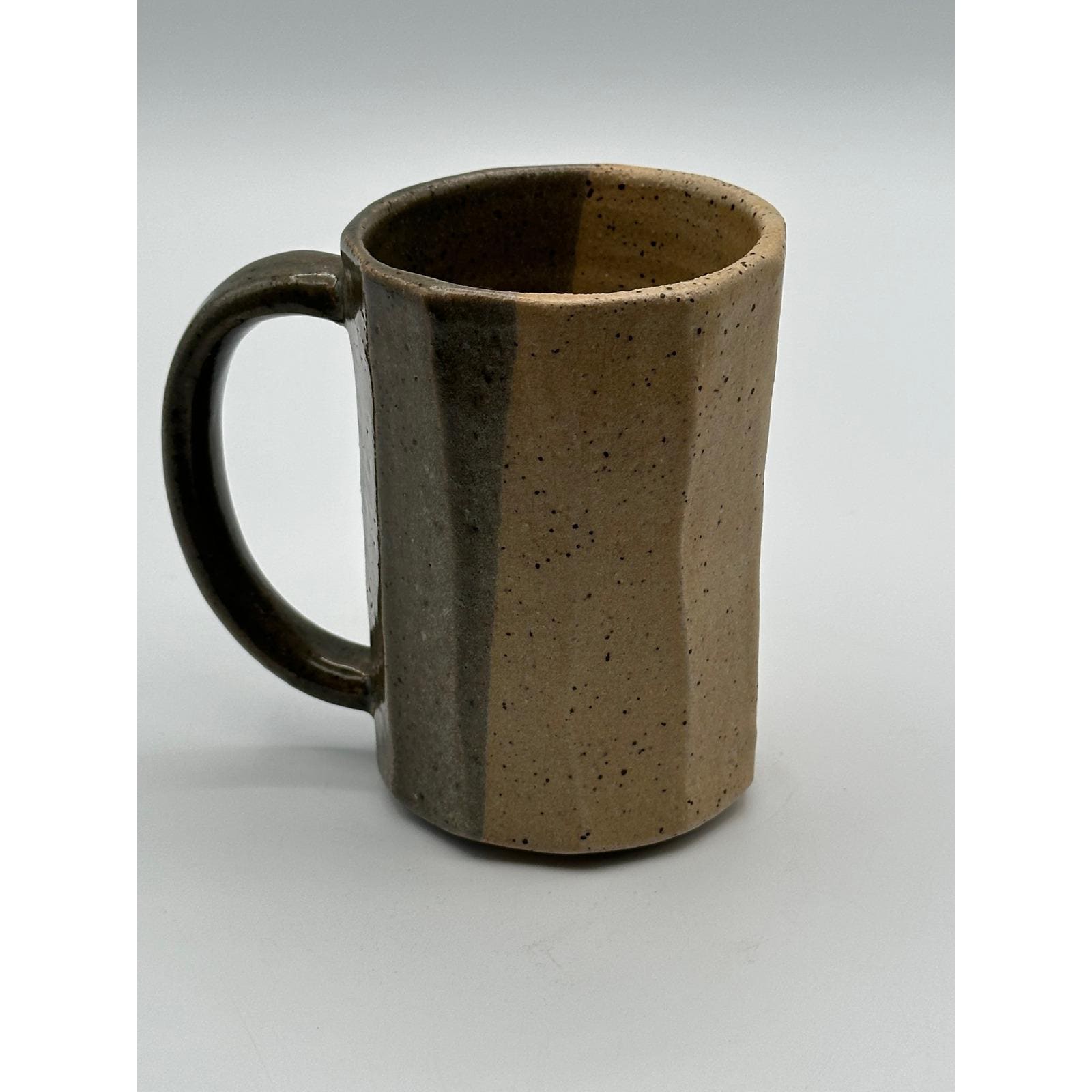 Handmade Studio Pottery Mug - Two-Tone Glazed Stoneware Cup, Artisan Signed Ceramic Drinkware