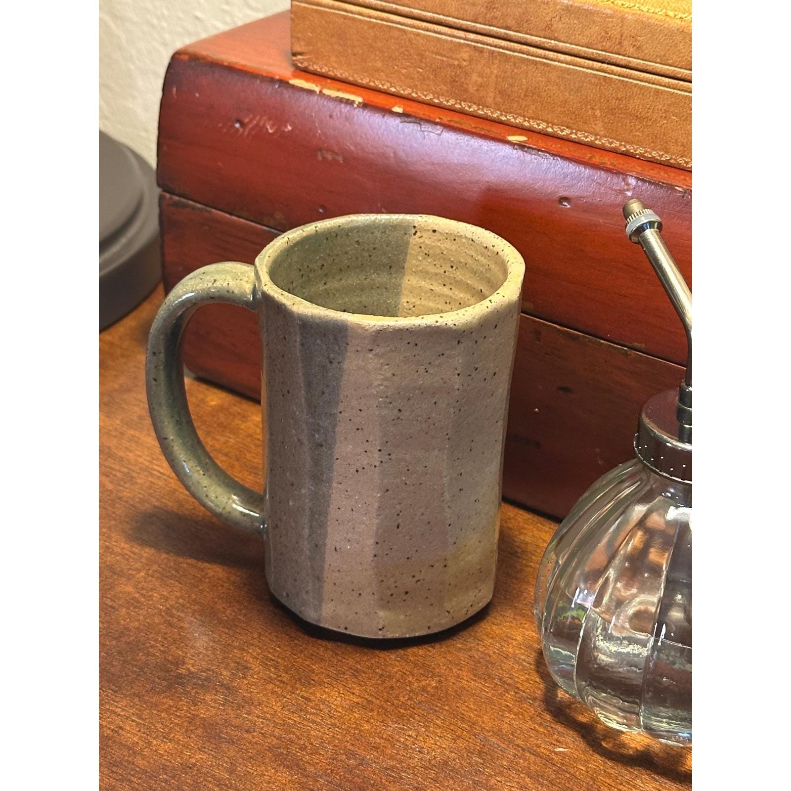 Handmade Studio Pottery Mug - Two-Tone Glazed Stoneware Cup, Artisan Signed Ceramic Drinkware