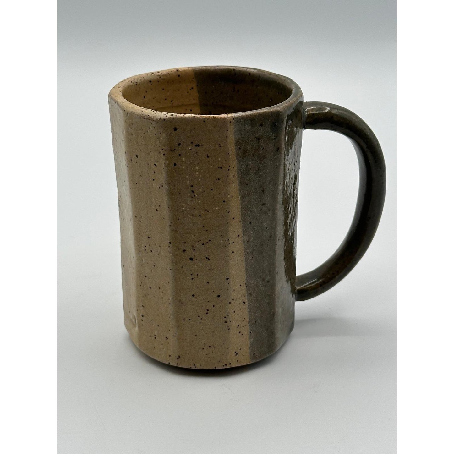 Handmade Studio Pottery Mug - Two-Tone Glazed Stoneware Cup, Artisan Signed Ceramic Drinkware