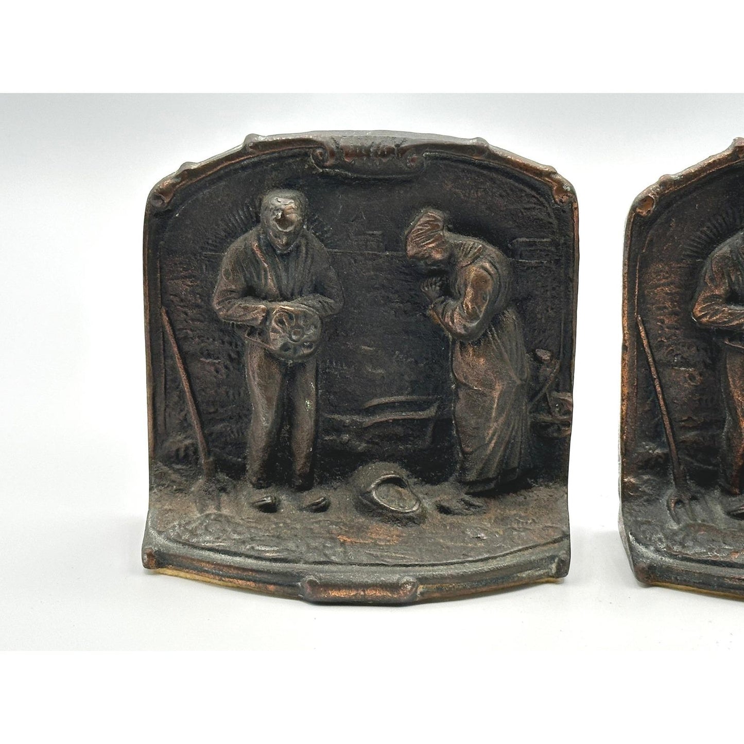 Vintage Rustic Bronze Finish Book Holder Pair - The Angelus by Millet