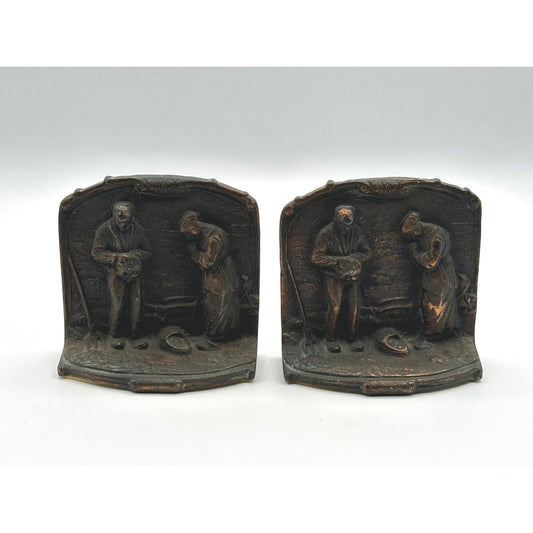 Vintage Rustic Bronze Finish Book Holder Pair - The Angelus by Millet