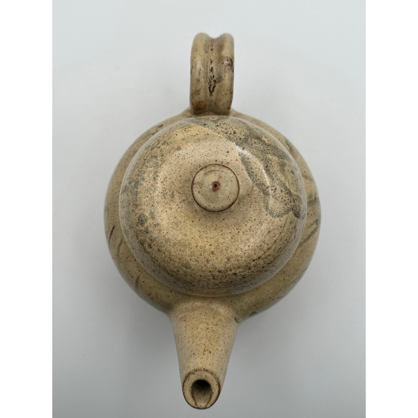 Handmade Studio Pottery Teapot – Speckled Beige Stoneware with Brushstroke Glaze