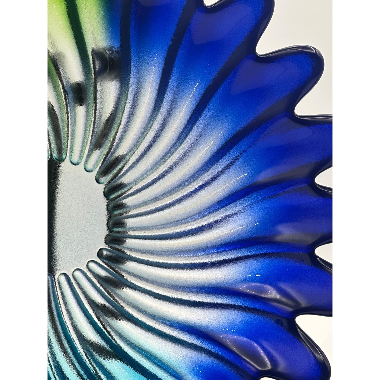 Vintage Walther Scalloped Glass Platter Blue Green Purple Large Serving Tray Mid Century Modern