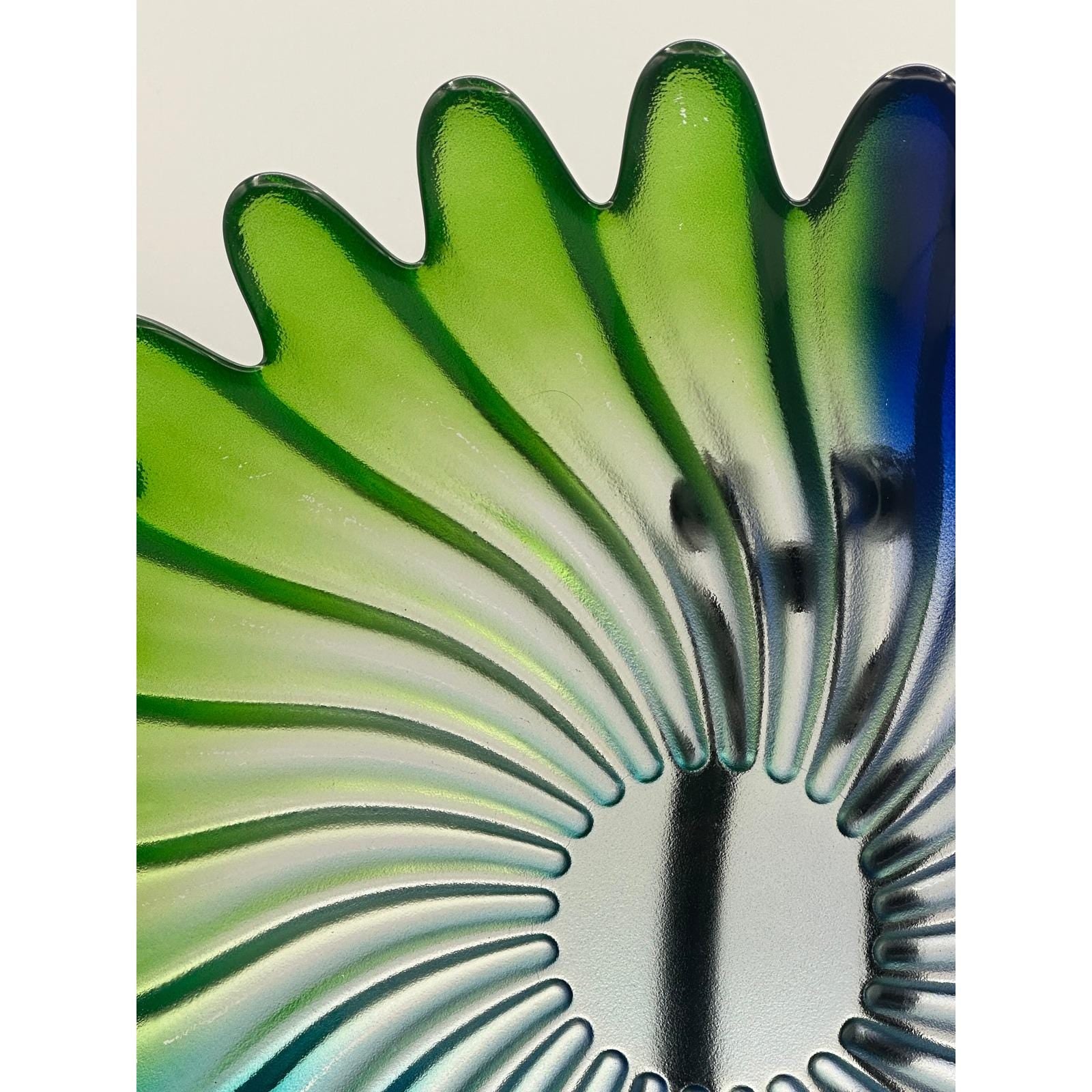 Vintage Walther Scalloped Glass Platter Blue Green Purple Large Serving Tray Mid Century Modern