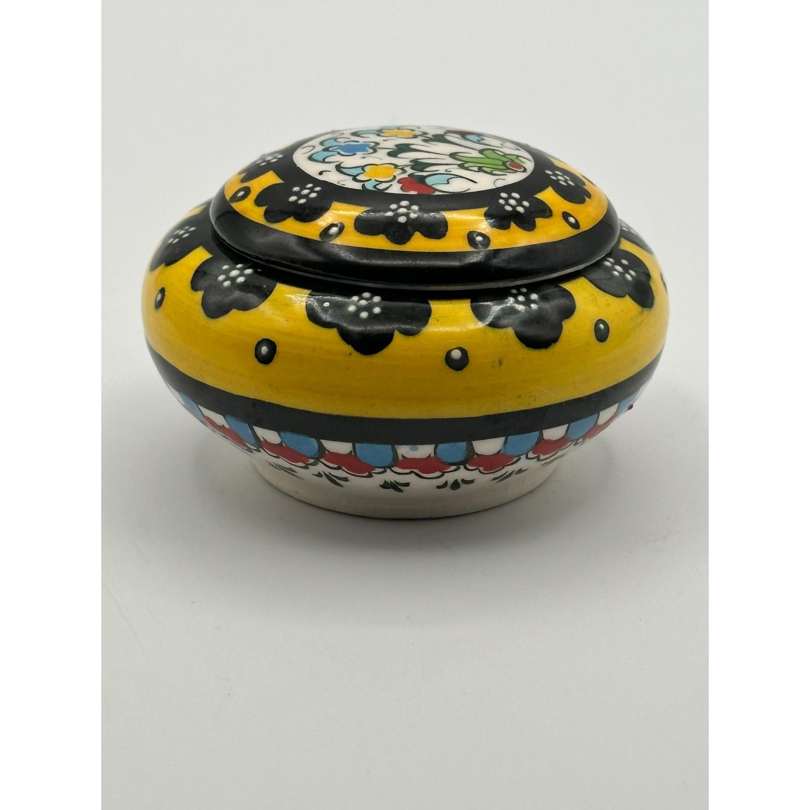 Hand-Painted Atelier Ceramic Trinket Box - Colorful Floral Lidded Dish Storage Container Gift