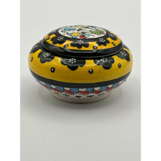 Hand-Painted Atelier Ceramic Trinket Box - Colorful Floral Lidded Dish Storage Container Gift