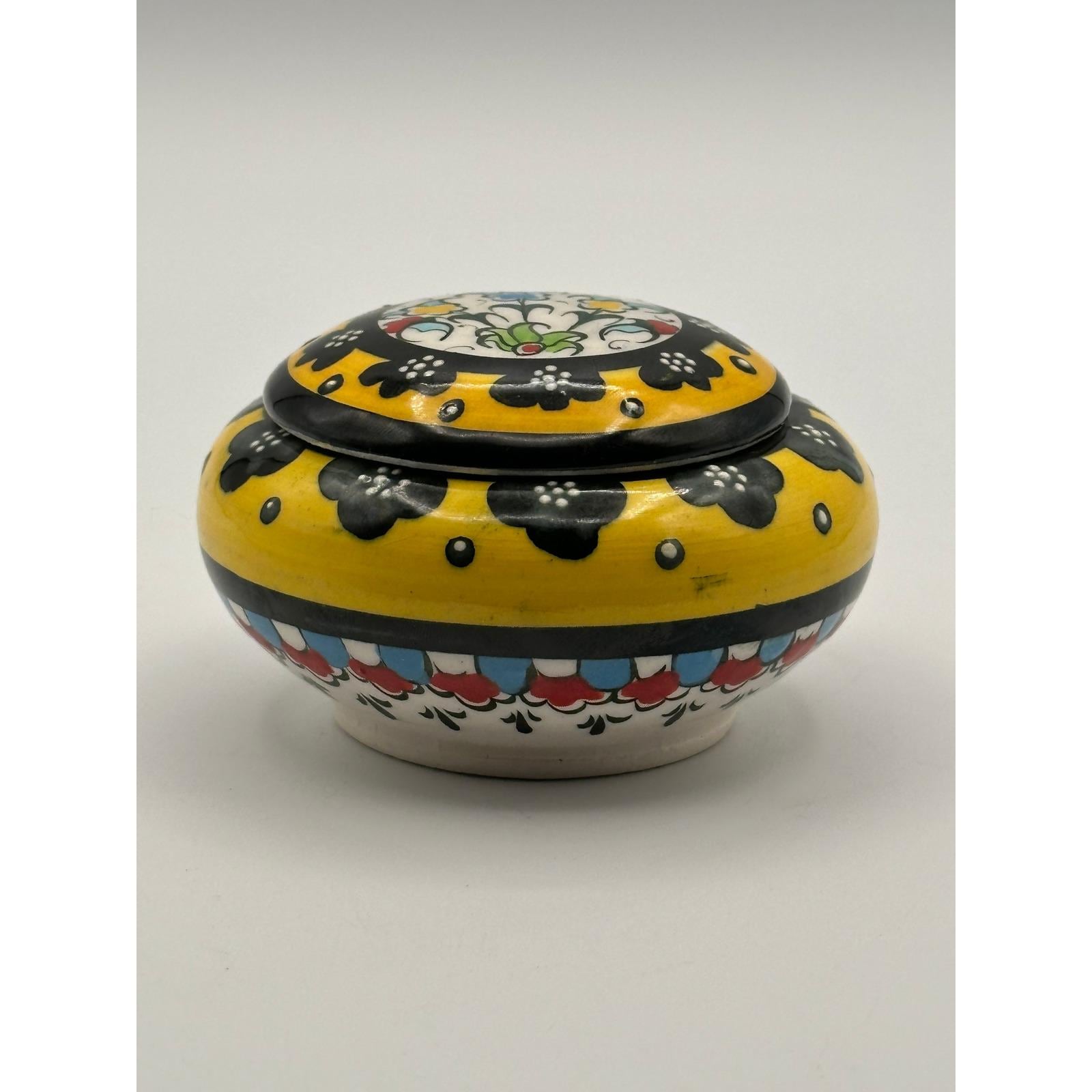 Hand-Painted Atelier Ceramic Trinket Box - Colorful Floral Lidded Dish Storage Container Gift