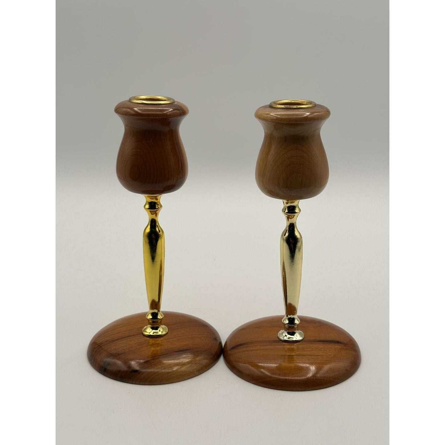 Vintage Myrtlewood Candlestick Holder Pair - Mid Century Modern Home Decor Wood Candle Stands Rustic Boho Dining Table Accent