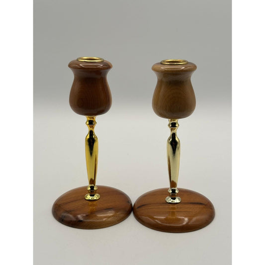 Vintage Myrtlewood Candlestick Holder Pair - Mid Century Modern Home Decor Wood Candle Stands Rustic Boho Dining Table Accent