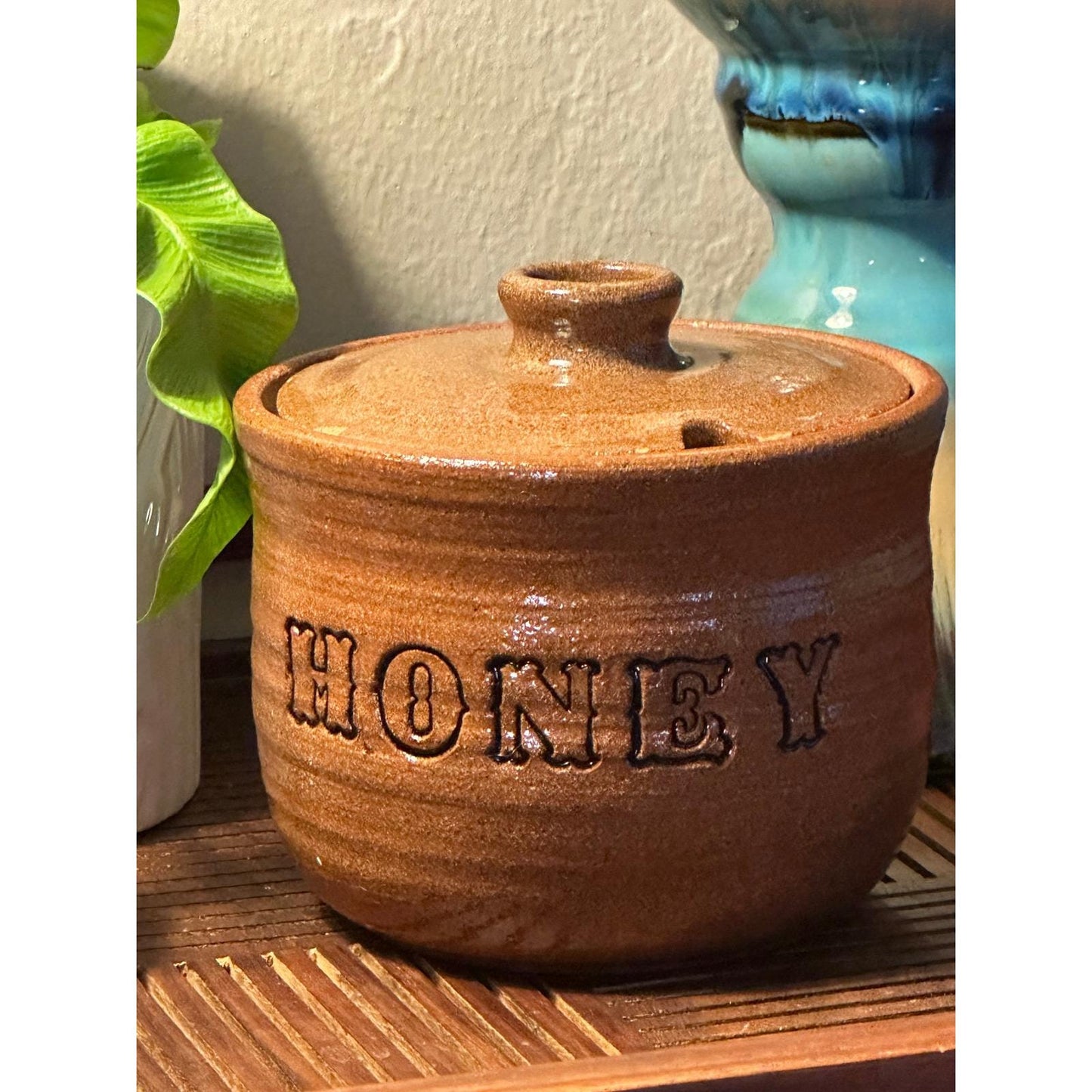 Handcrafted Vintage Studio Pottery Honey Pot Artist Signed Ceramic Kitchen Storage Jar Collectible Stoneware
