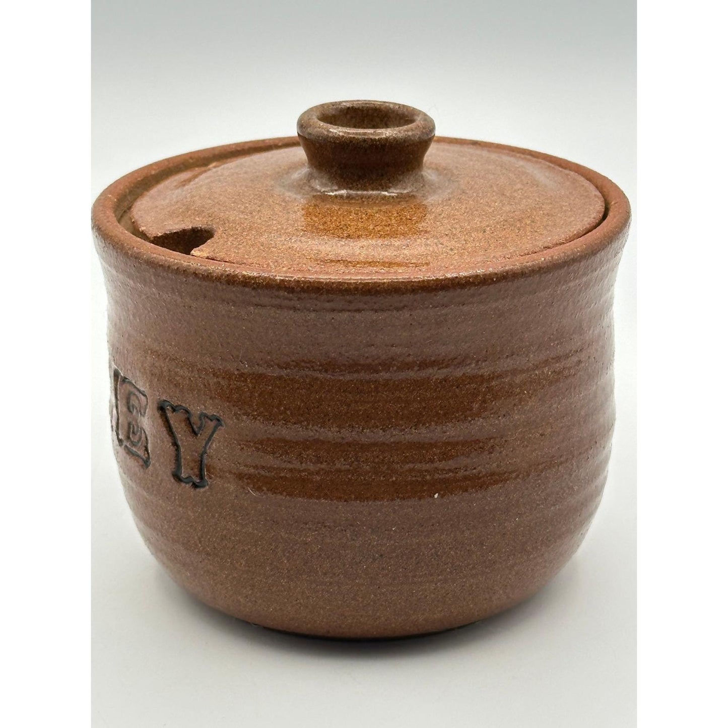 Handcrafted Vintage Studio Pottery Honey Pot Artist Signed Ceramic Kitchen Storage Jar Collectible Stoneware
