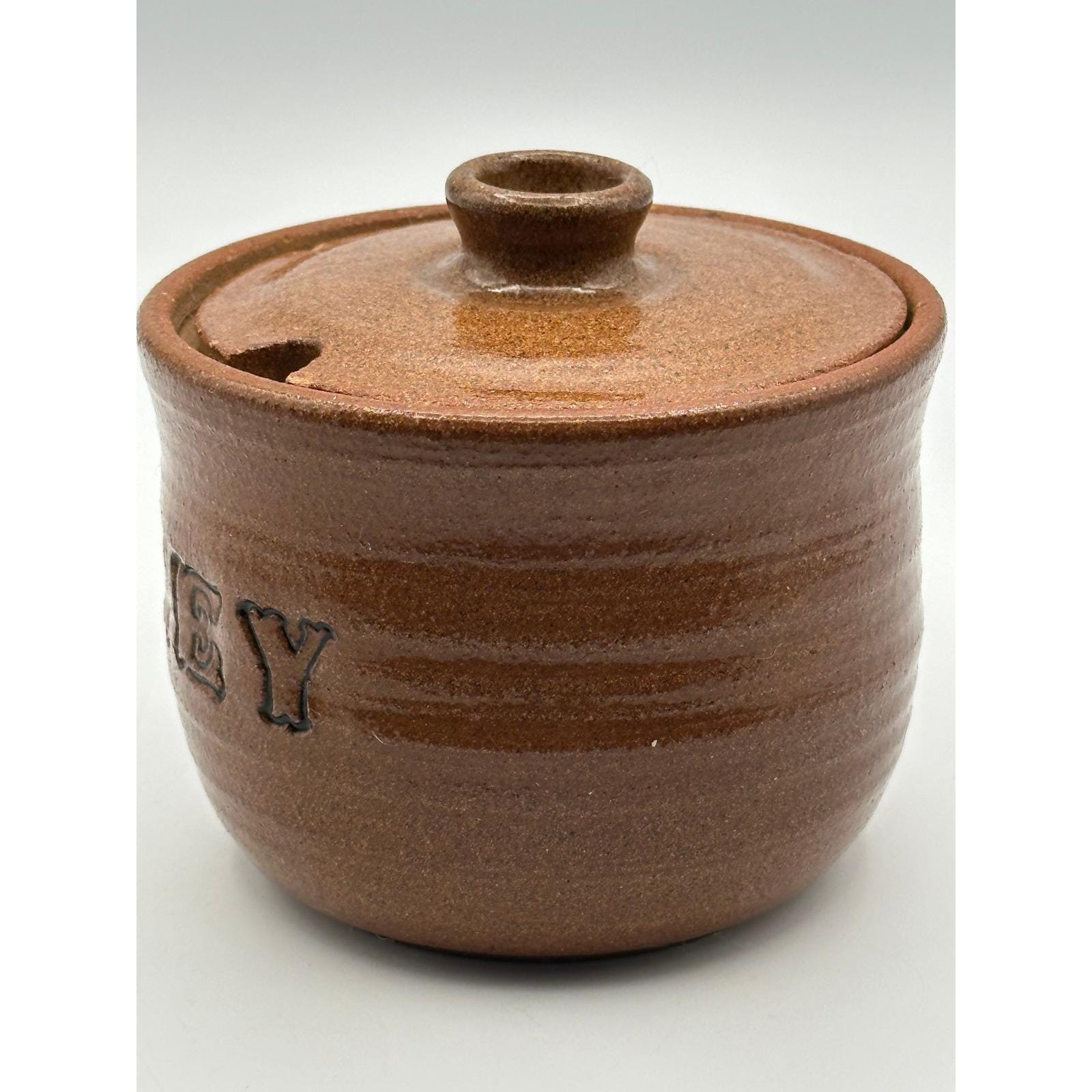 Handcrafted Vintage Studio Pottery Honey Pot Artist Signed Ceramic Kitchen Storage Jar Collectible Stoneware