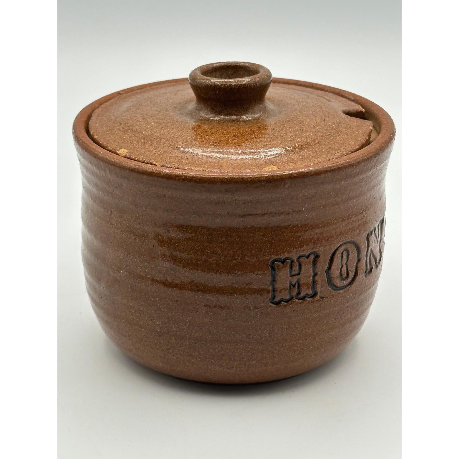 Handcrafted Vintage Studio Pottery Honey Pot Artist Signed Ceramic Kitchen Storage Jar Collectible Stoneware