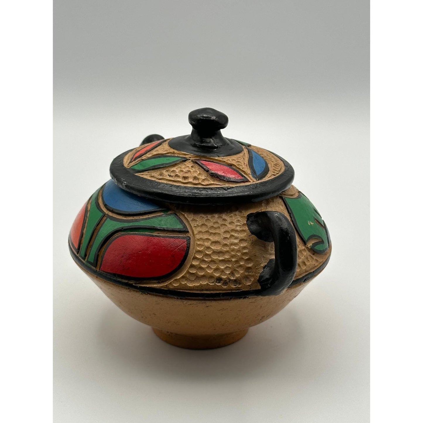 Handmade Mexican Lidded Pottery Vessel - Hand-Painted Folk Art Ceramic Jar with Cover