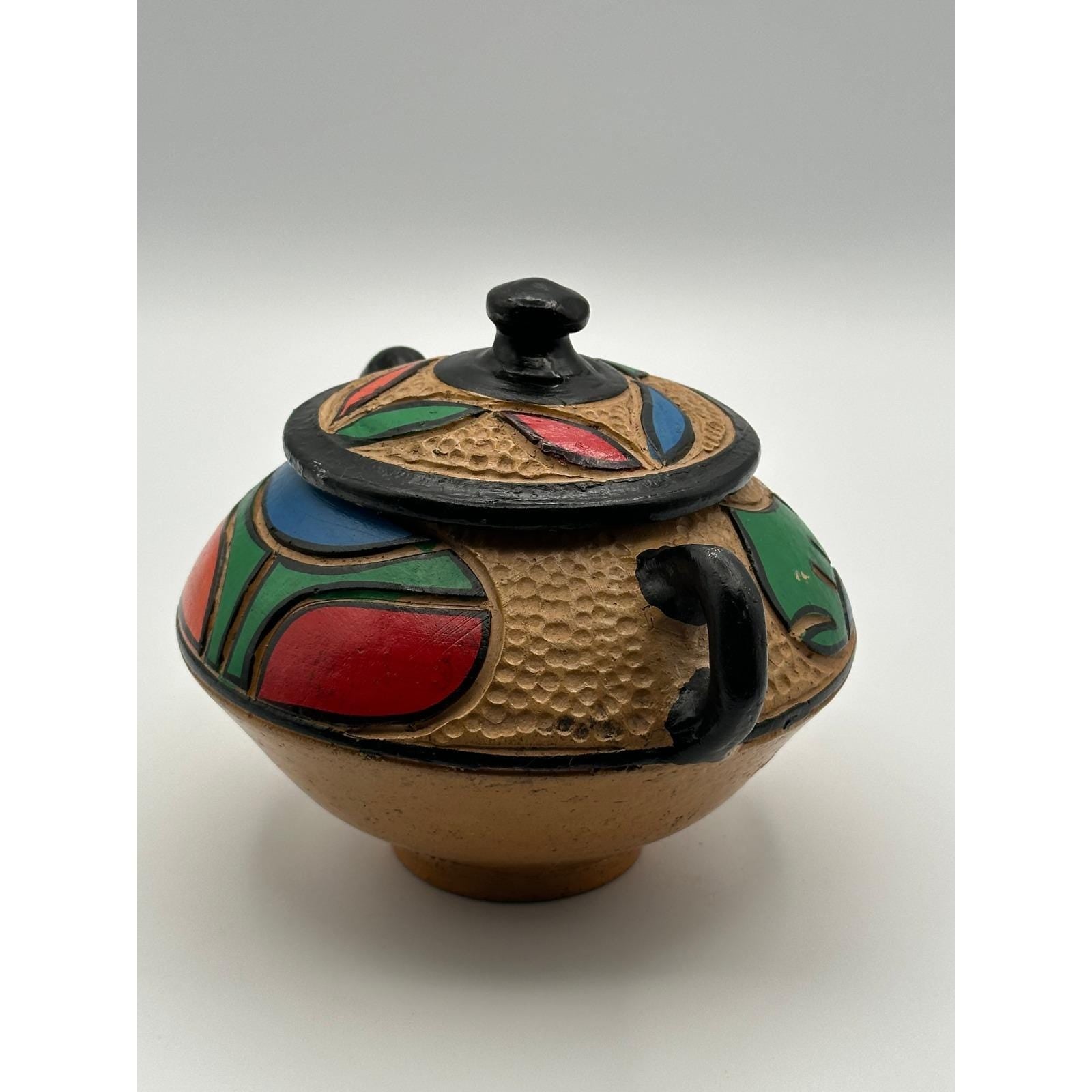 Handmade Mexican Lidded Pottery Vessel - Hand-Painted Folk Art Ceramic Jar with Cover