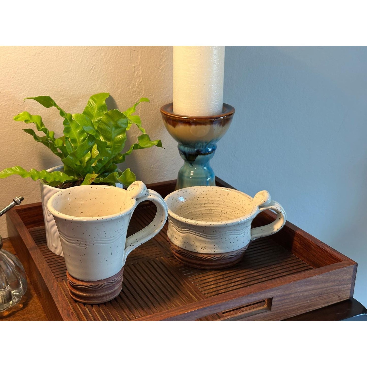 Handmade Speckled Pottery Mug & Bowl Set – Artist Signed Stoneware