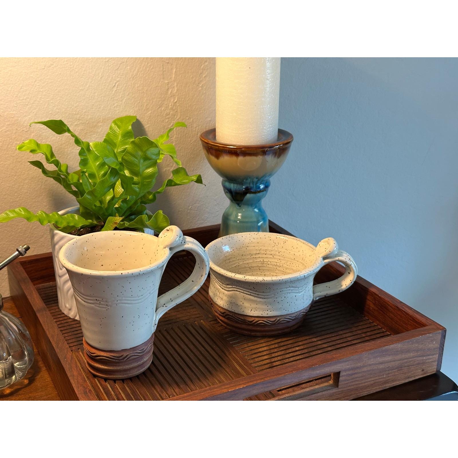 Handmade Speckled Pottery Mug & Bowl Set – Artist Signed Stoneware
