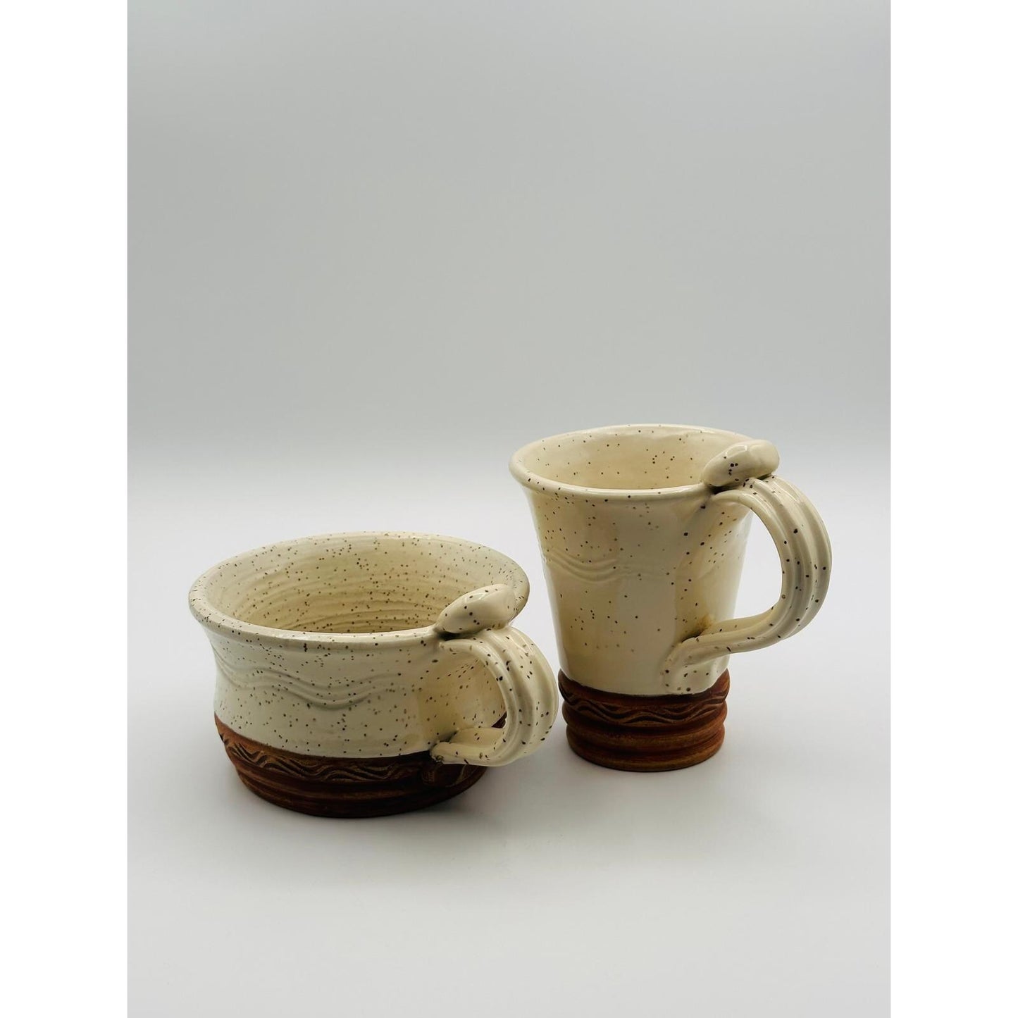 Handmade Speckled Pottery Mug & Bowl Set – Artist Signed Stoneware