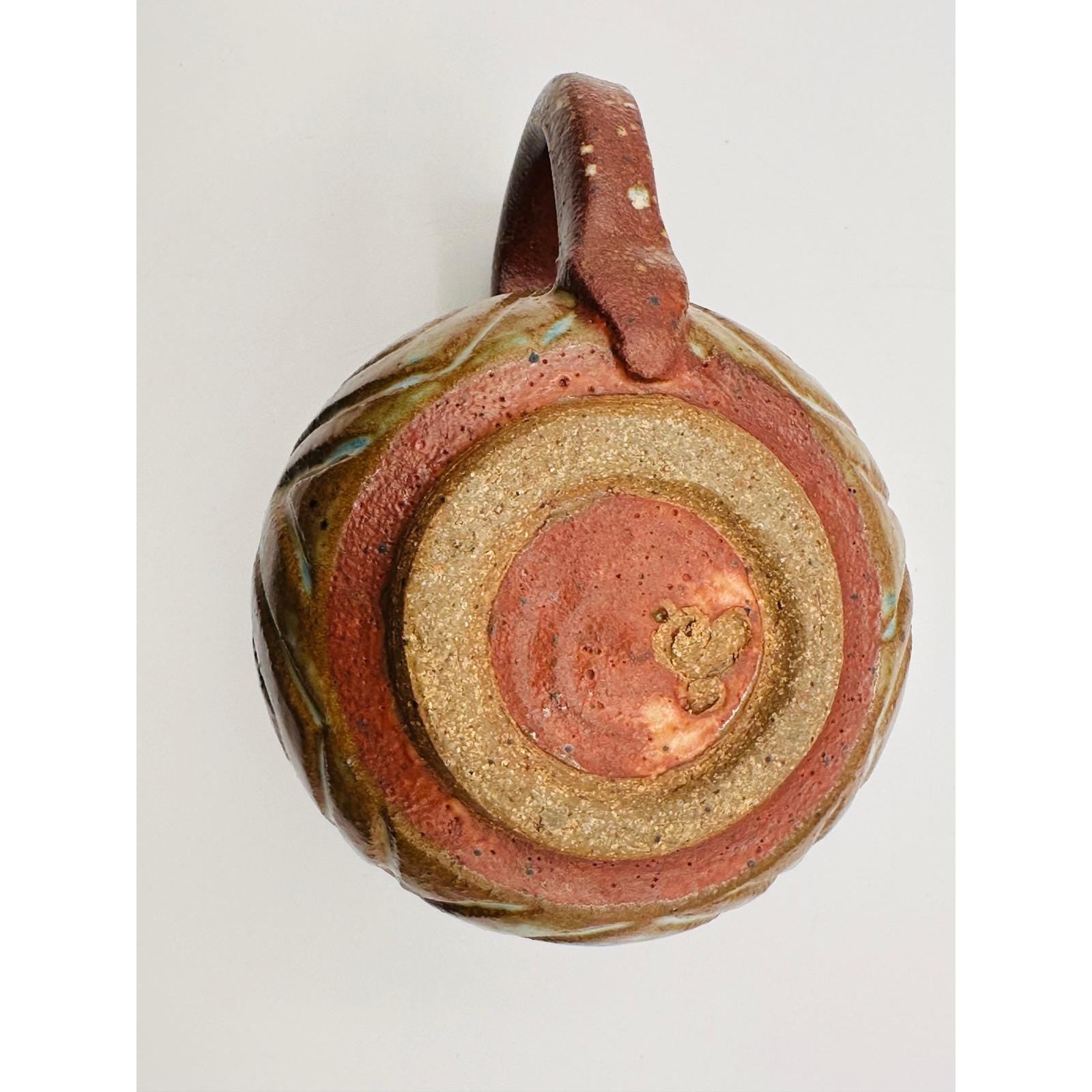 Handmade Studio Pottery Mug - Textured Carved Design, Rustic Brown Earth-Tone Ceramic Coffee Cup