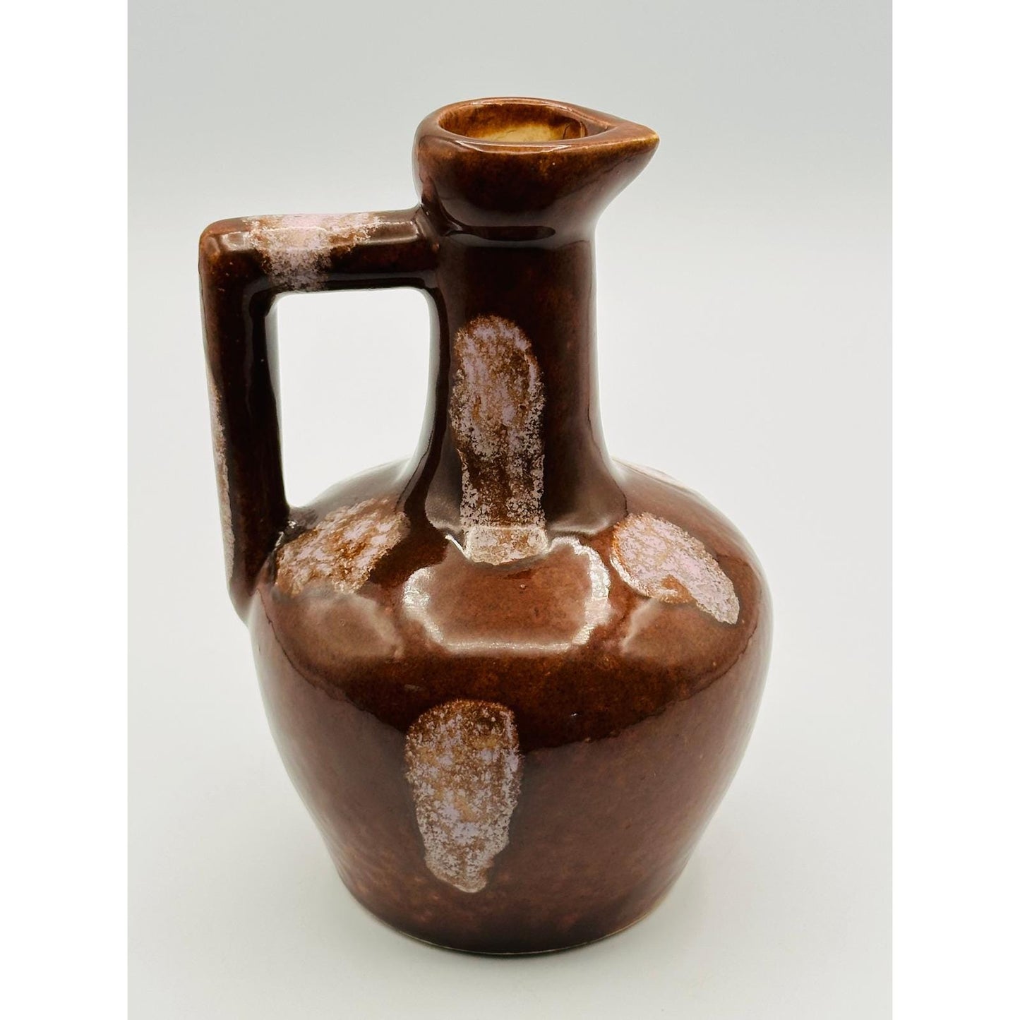 Vintage Pottery Brown Drip Glaze Pitcher - Handmade Ceramic Water Jug with Unique Square Handle