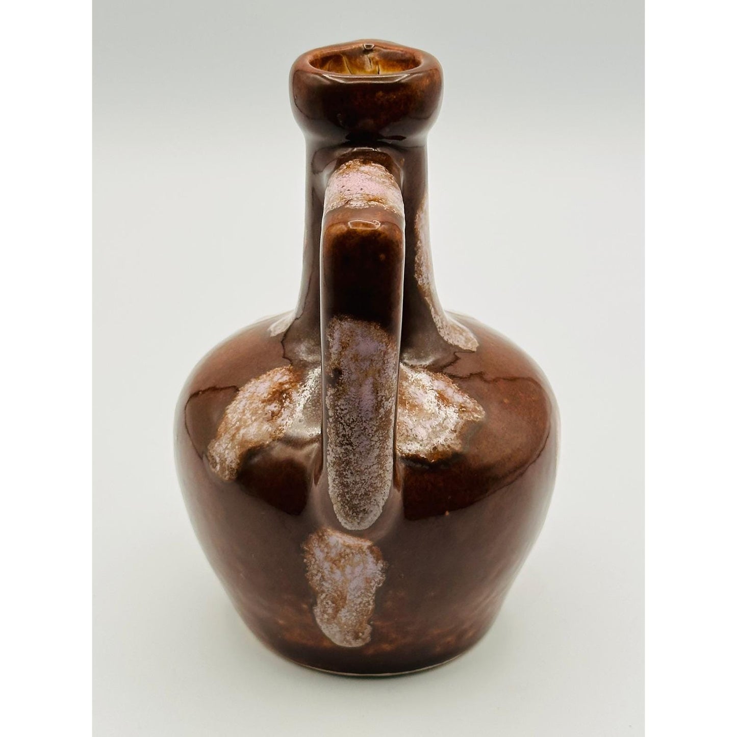 Vintage Pottery Brown Drip Glaze Pitcher - Handmade Ceramic Water Jug with Unique Square Handle