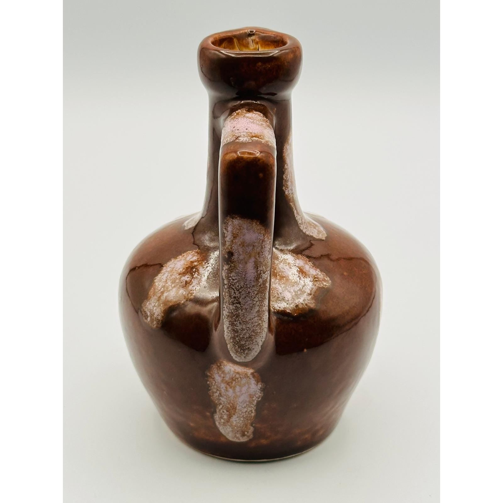 Vintage Pottery Brown Drip Glaze Pitcher - Handmade Ceramic Water Jug with Unique Square Handle
