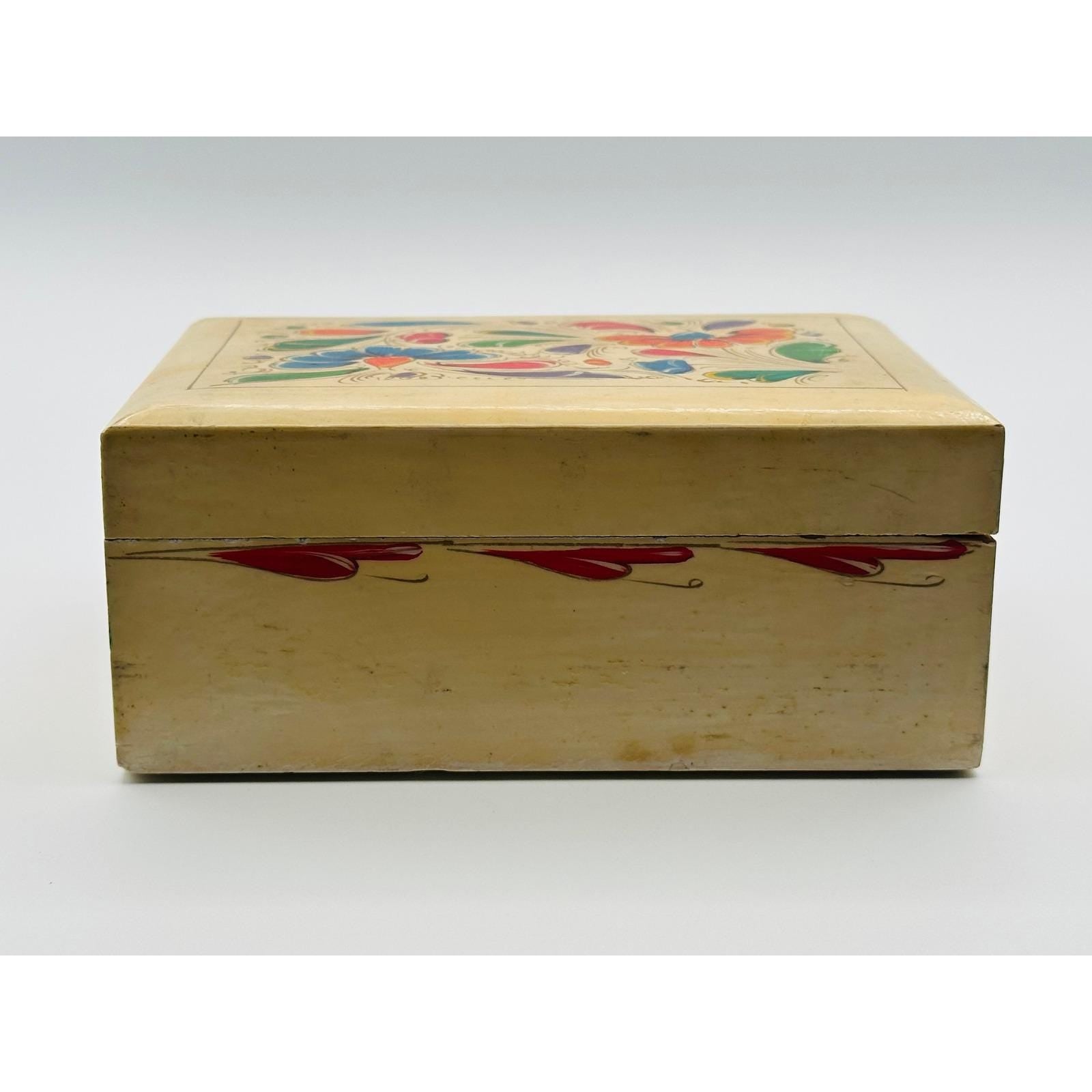Vintage Hand-Painted Floral Wooden Trinket Box - Boho Decor Jewelry Storage Keepsake