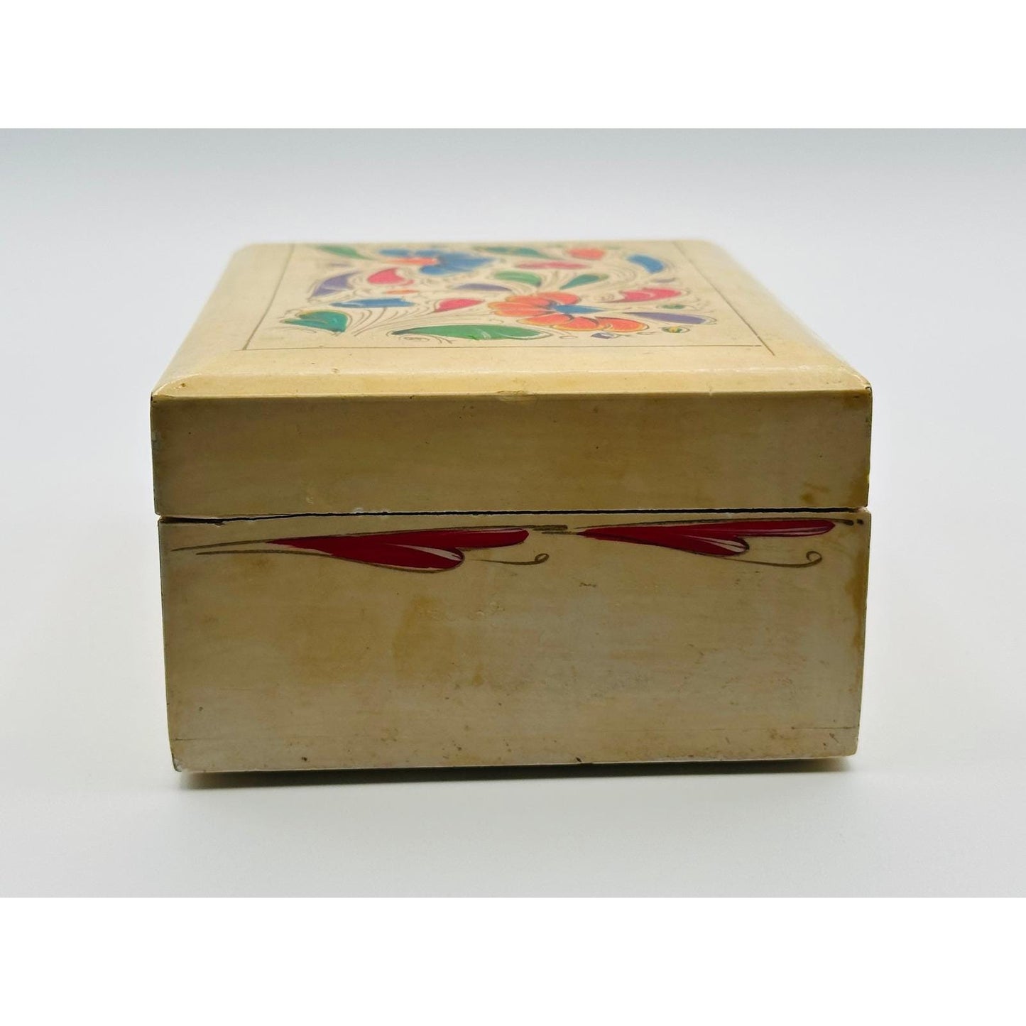 Vintage Hand-Painted Floral Wooden Trinket Box - Boho Decor Jewelry Storage Keepsake