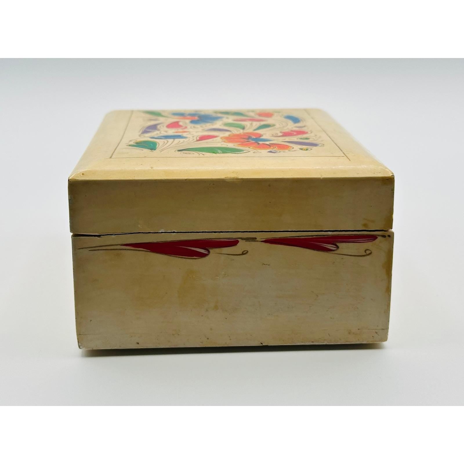 Vintage Hand-Painted Floral Wooden Trinket Box - Boho Decor Jewelry Storage Keepsake