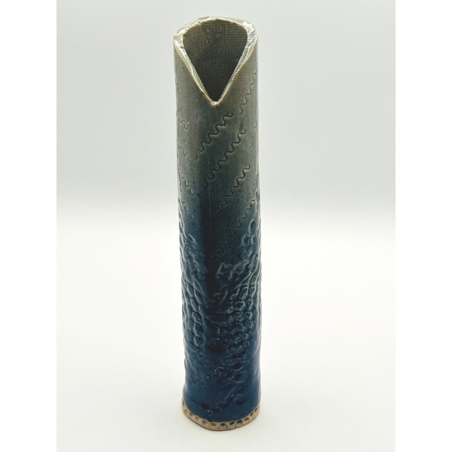 Handmade Studio Pottery Vase - Tall Textured Ceramic Bud Artist Signed Decorative Home Decor