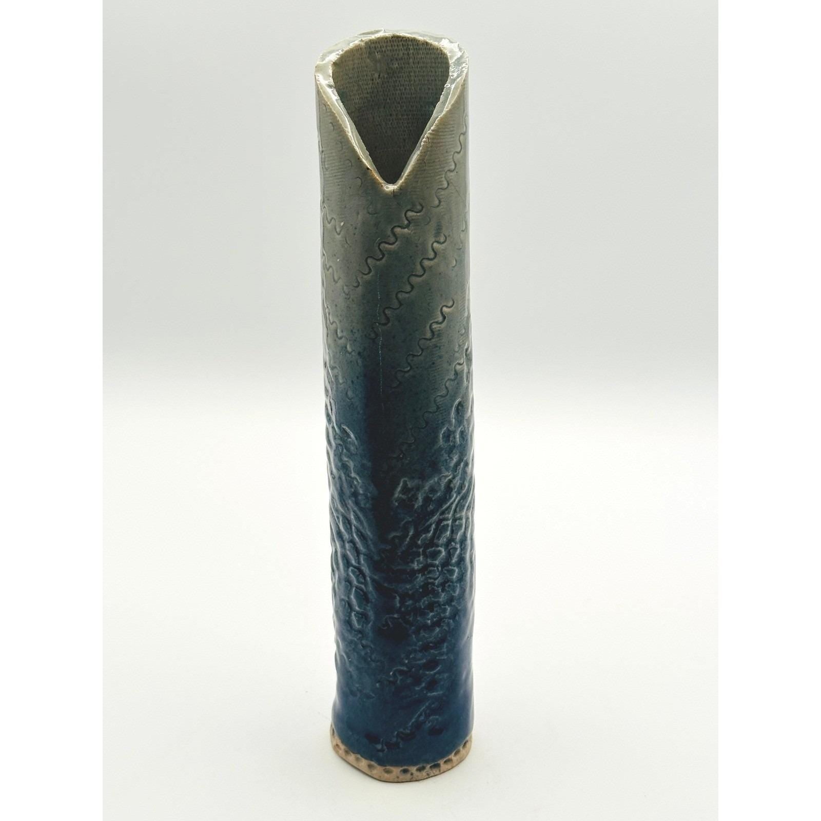 Handmade Studio Pottery Vase - Tall Textured Ceramic Bud Artist Signed Decorative Home Decor